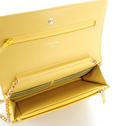 Chanel Lambskin Chevron Wallet On Chain WOC Yellow 5 of 8