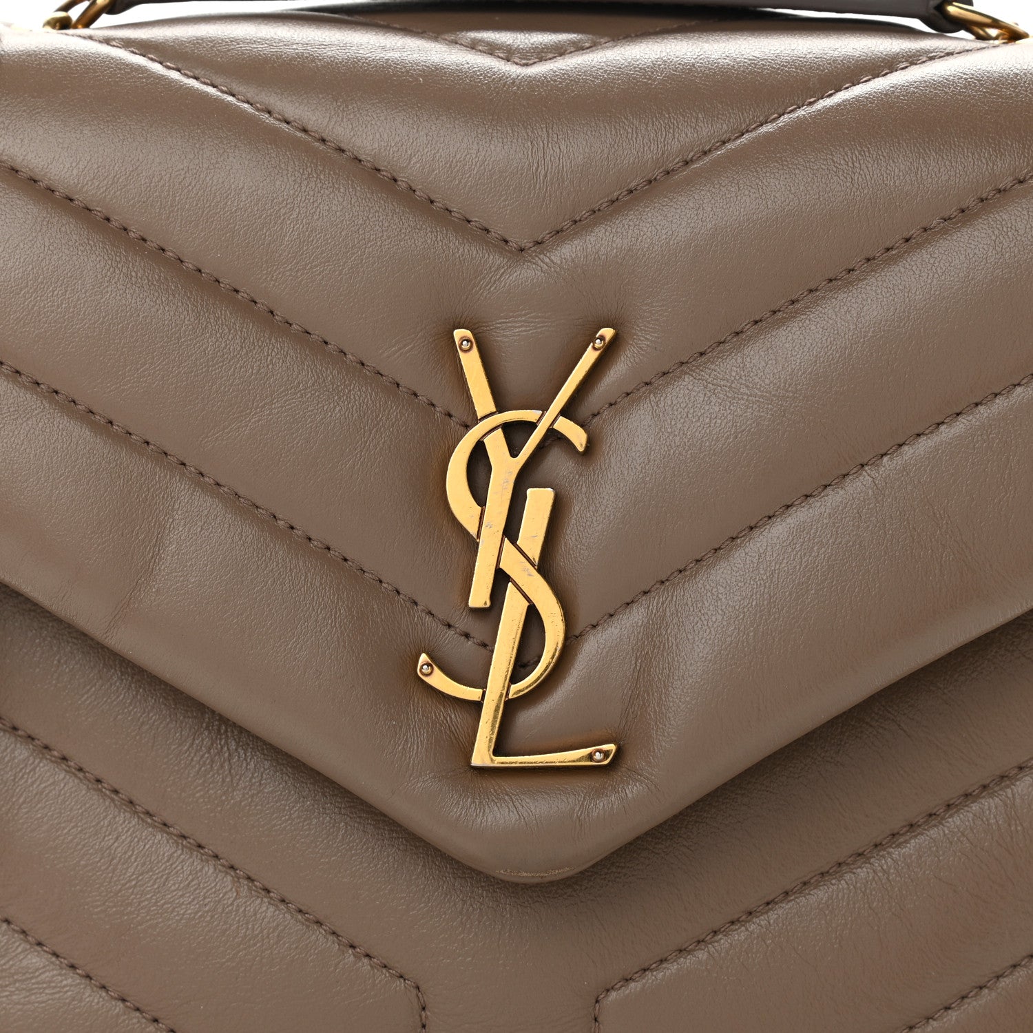 Saint Laurent Calfskin Y Quilted Monogram Small Loulou Chain Satchel Taupe 18 of 25