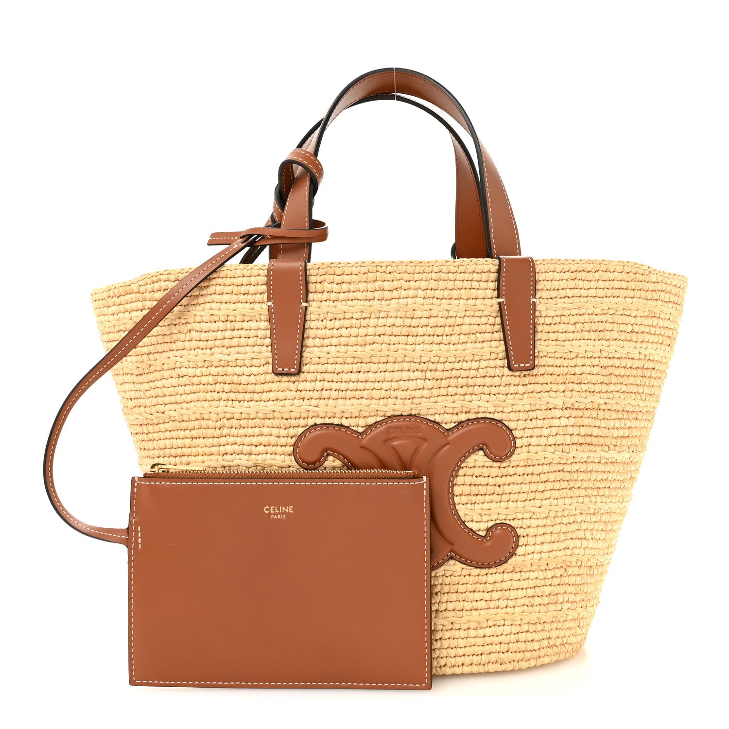 Celine Raffia Calfskin Triomphe Teen Panier Tan 3 of 12