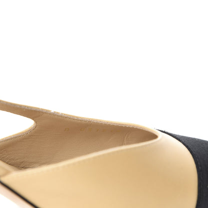 Chanel Goatskin Grosgrain Cap Toe CC Slingback Sandals 38.5 Beige Black 14 of 15