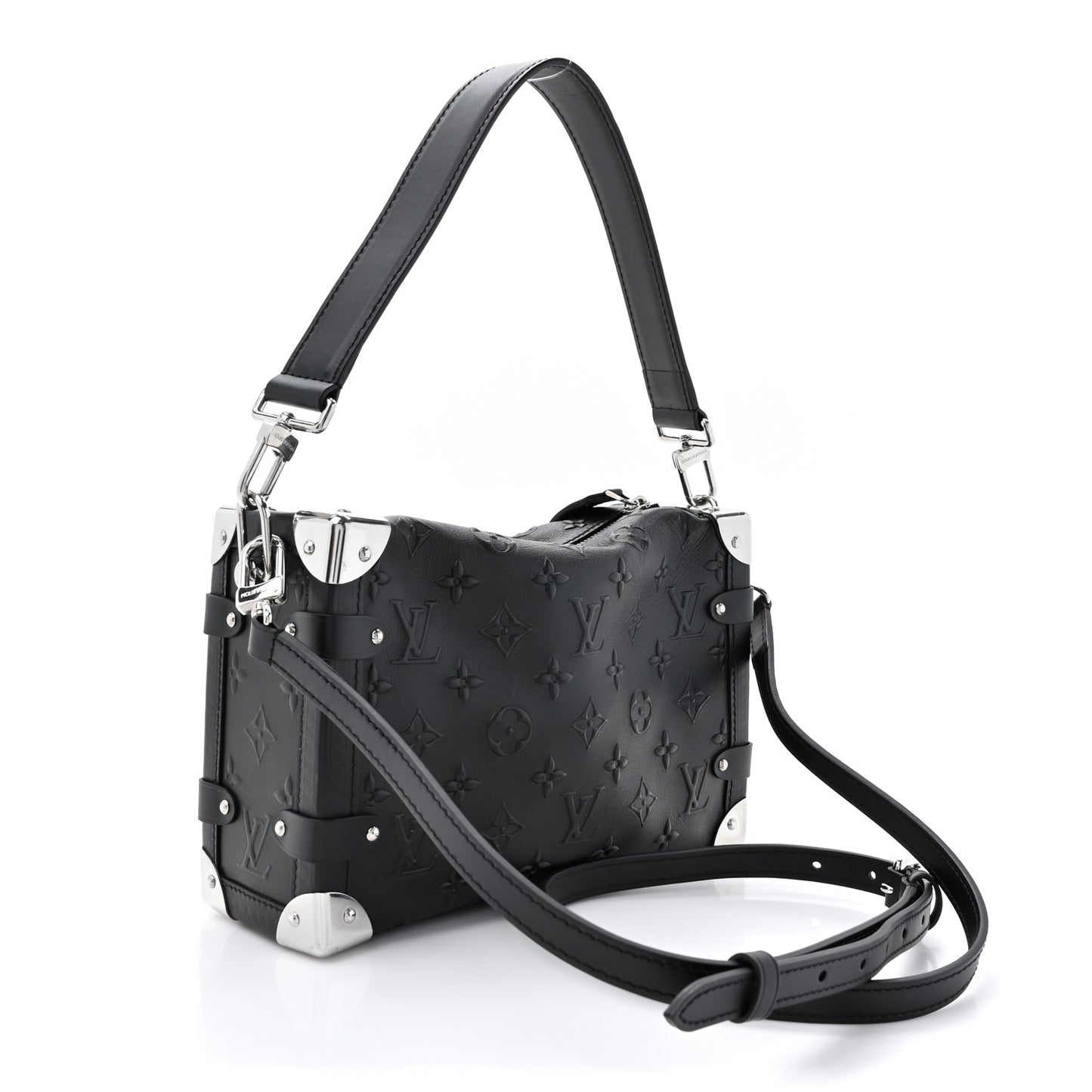 Calfskin Debossed Monogram Side Trunk Black