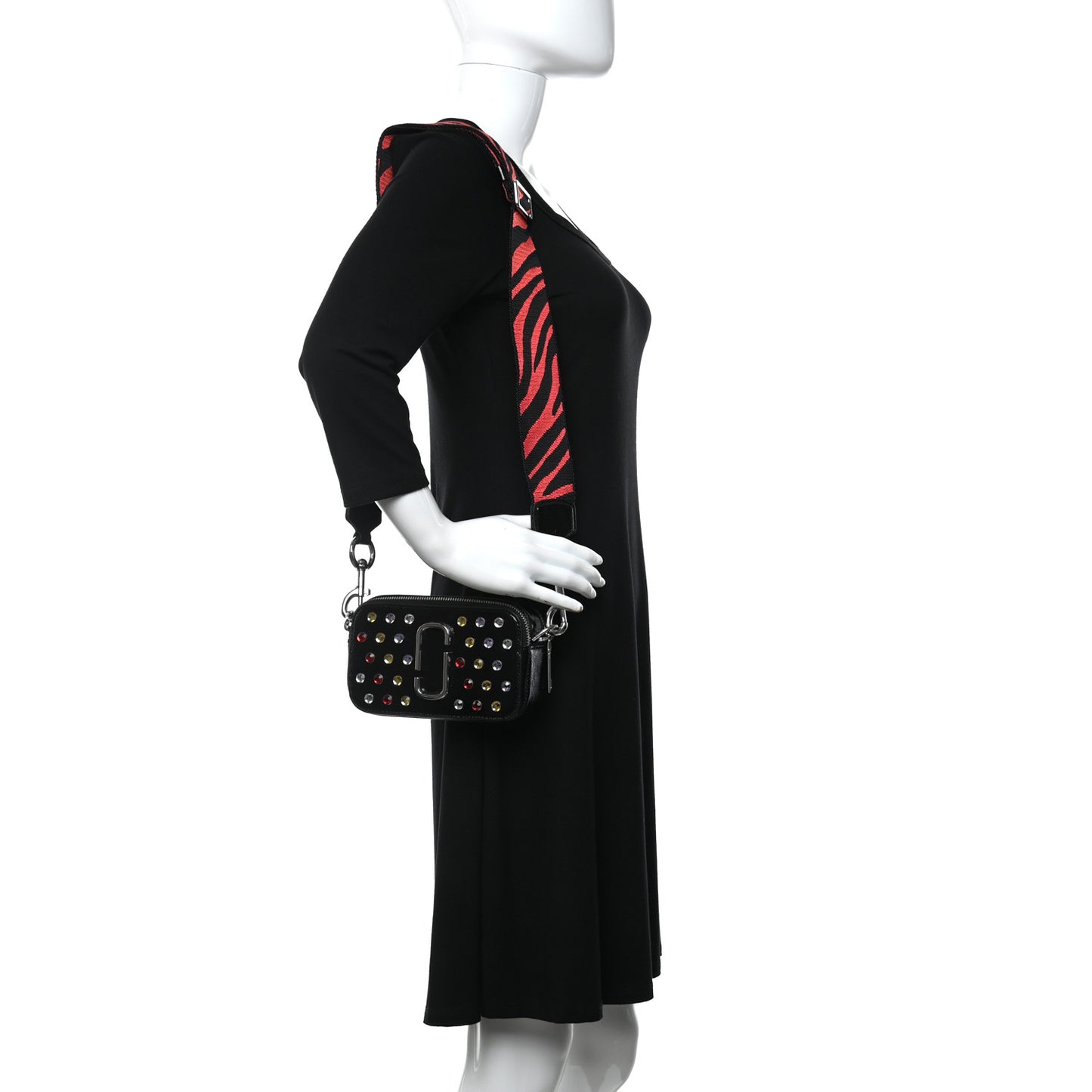 Patent Crystal Embellished Snapshot Camera Bag Black