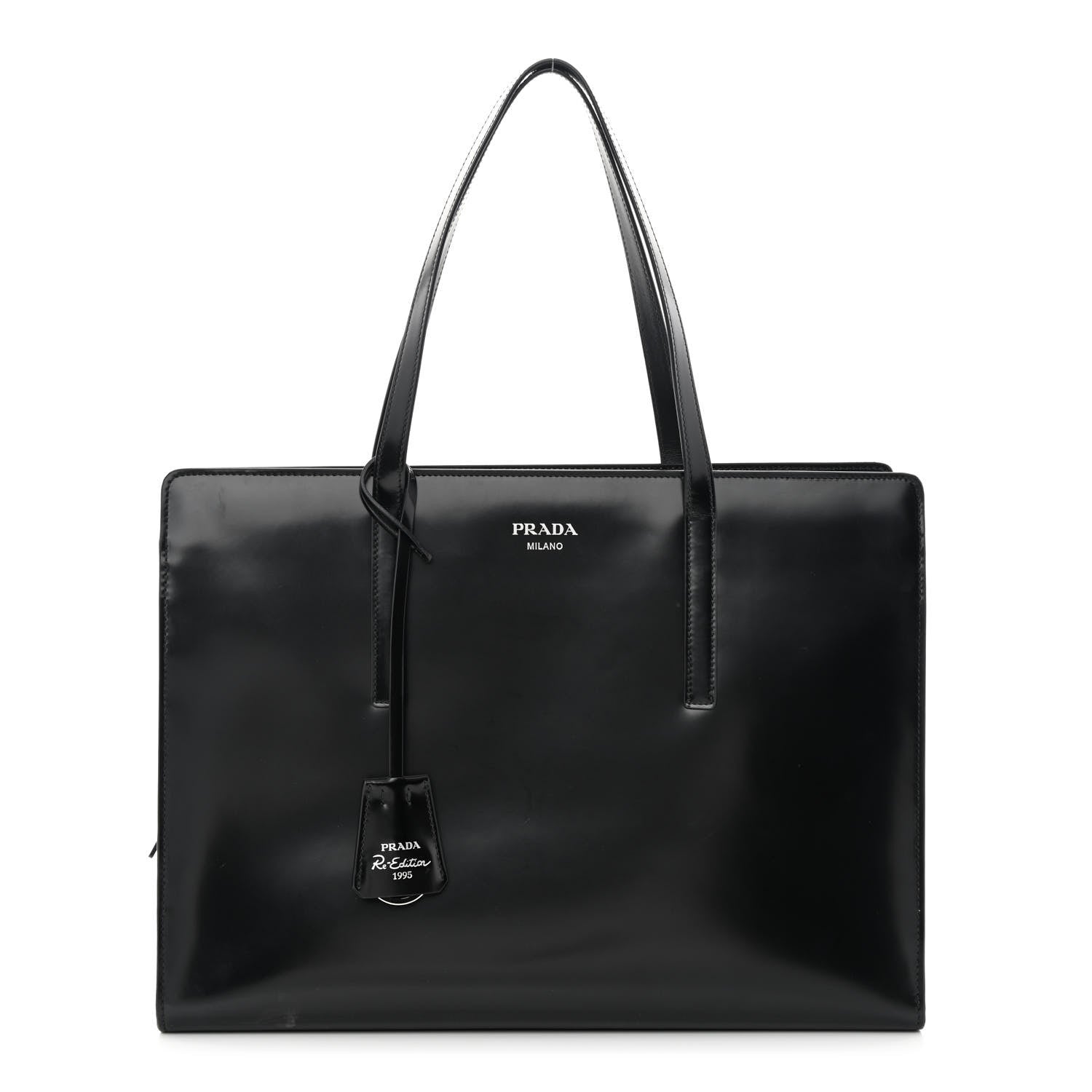 Prada Spazzolato Large Re-Edition 1995 Double Handle Handbag Black 1 of 14