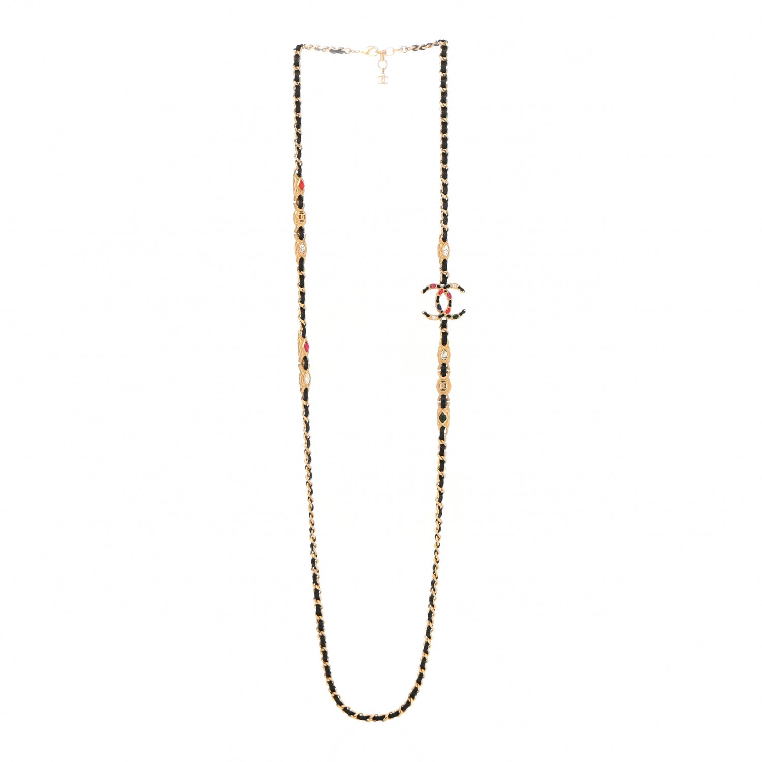 Chanel Lambskin Crystal CC Long Necklace Gold Black Red 3 of 6