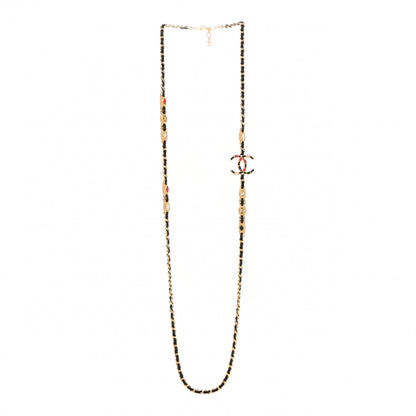 Chanel Lambskin Crystal CC Long Necklace Gold Black Red 3 of 6