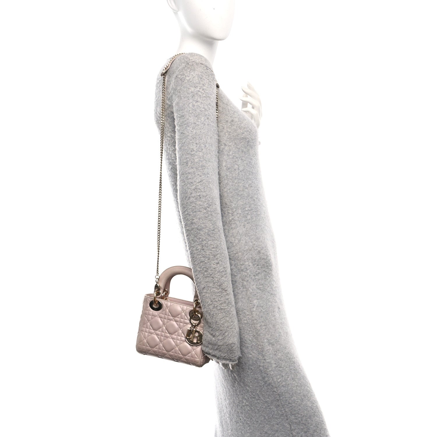 Christian Dior Metallic Lambskin Cannage Mini Lady Dior Lotus 2 of 12