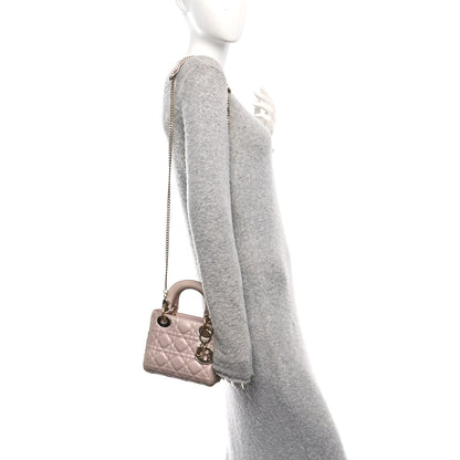 Christian Dior Metallic Lambskin Cannage Mini Lady Dior Lotus 2 of 12