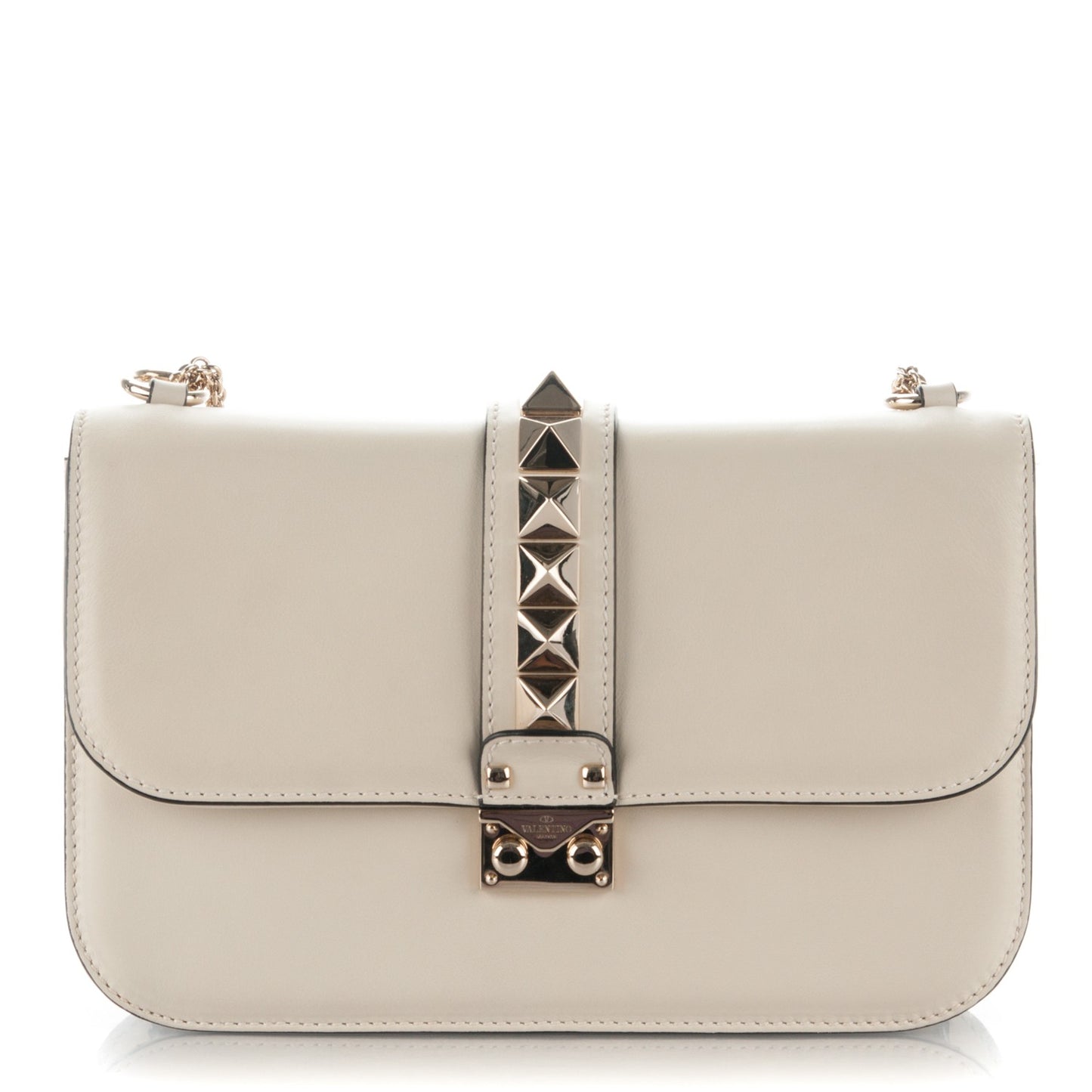 Vitello Medium Glam Lock Rockstud Flap Light Ivory