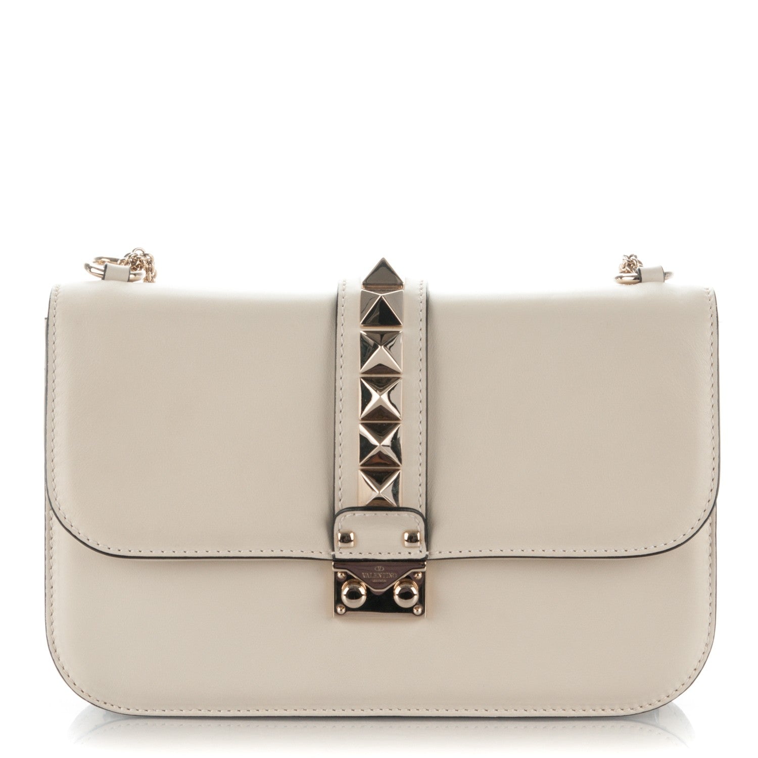 Valentino Garavani Vitello Medium Glam Lock Rockstud Flap Light Ivory 1 of 8
