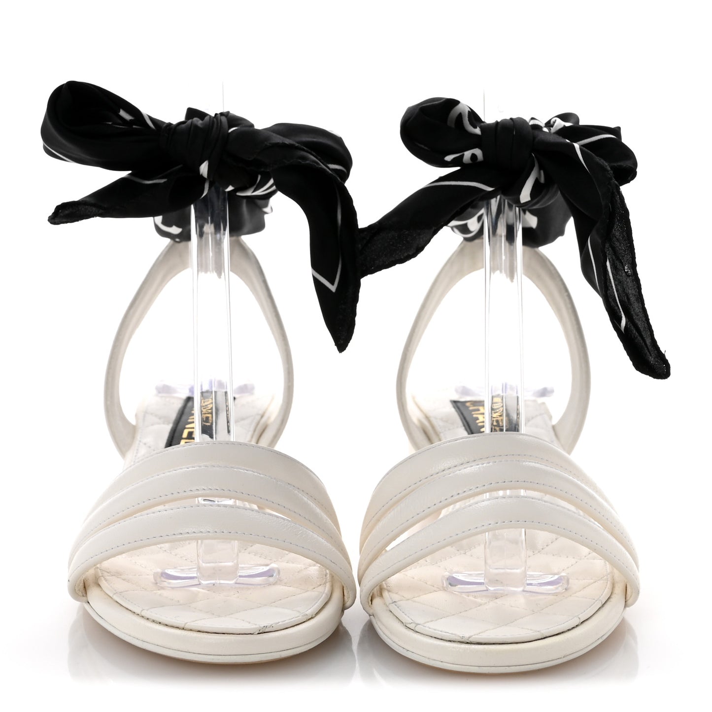 Lambskin Silk CC Wrap Ankle Sandals 38 White