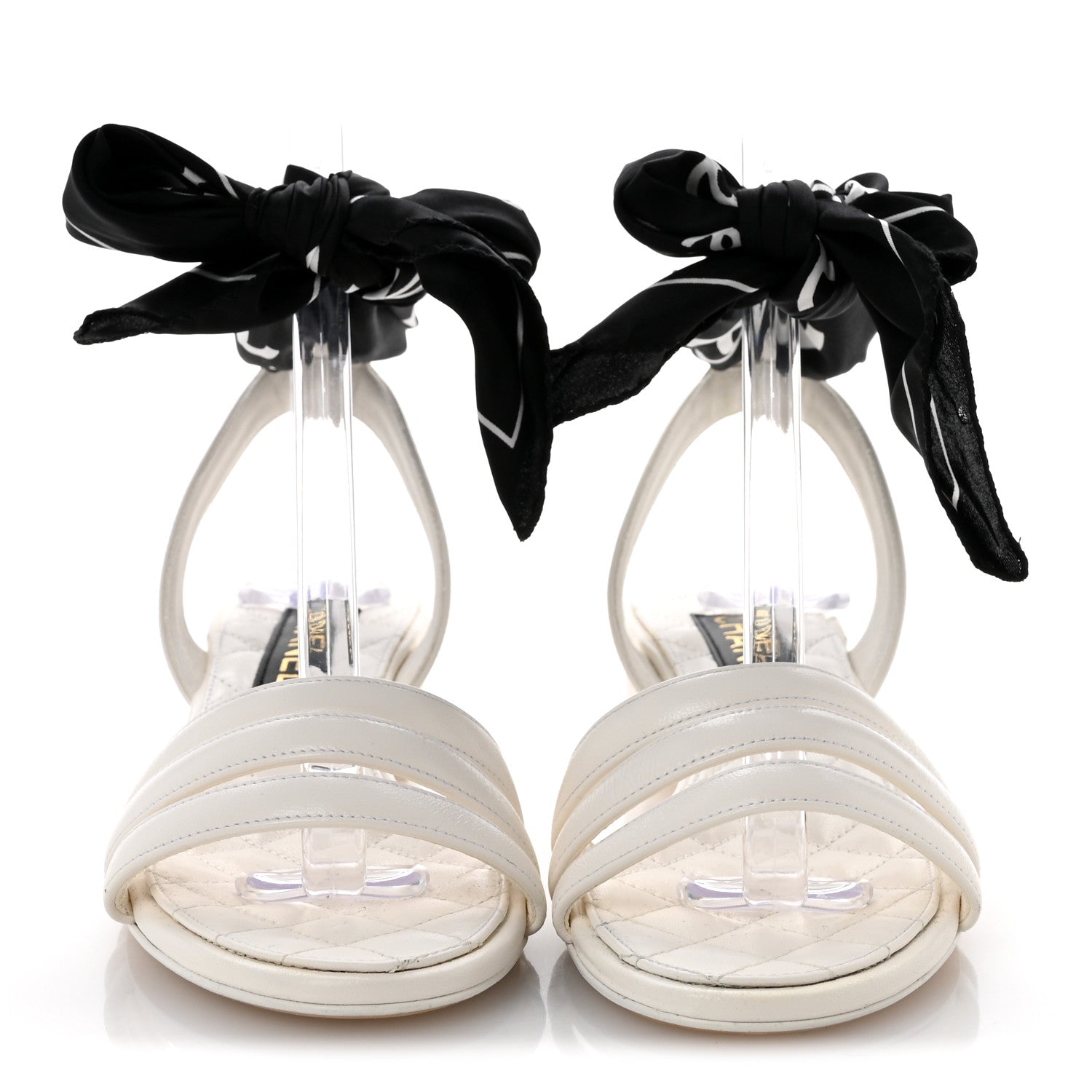 Chanel Lambskin Silk CC Wrap Ankle Sandals 38 White 3 of 10