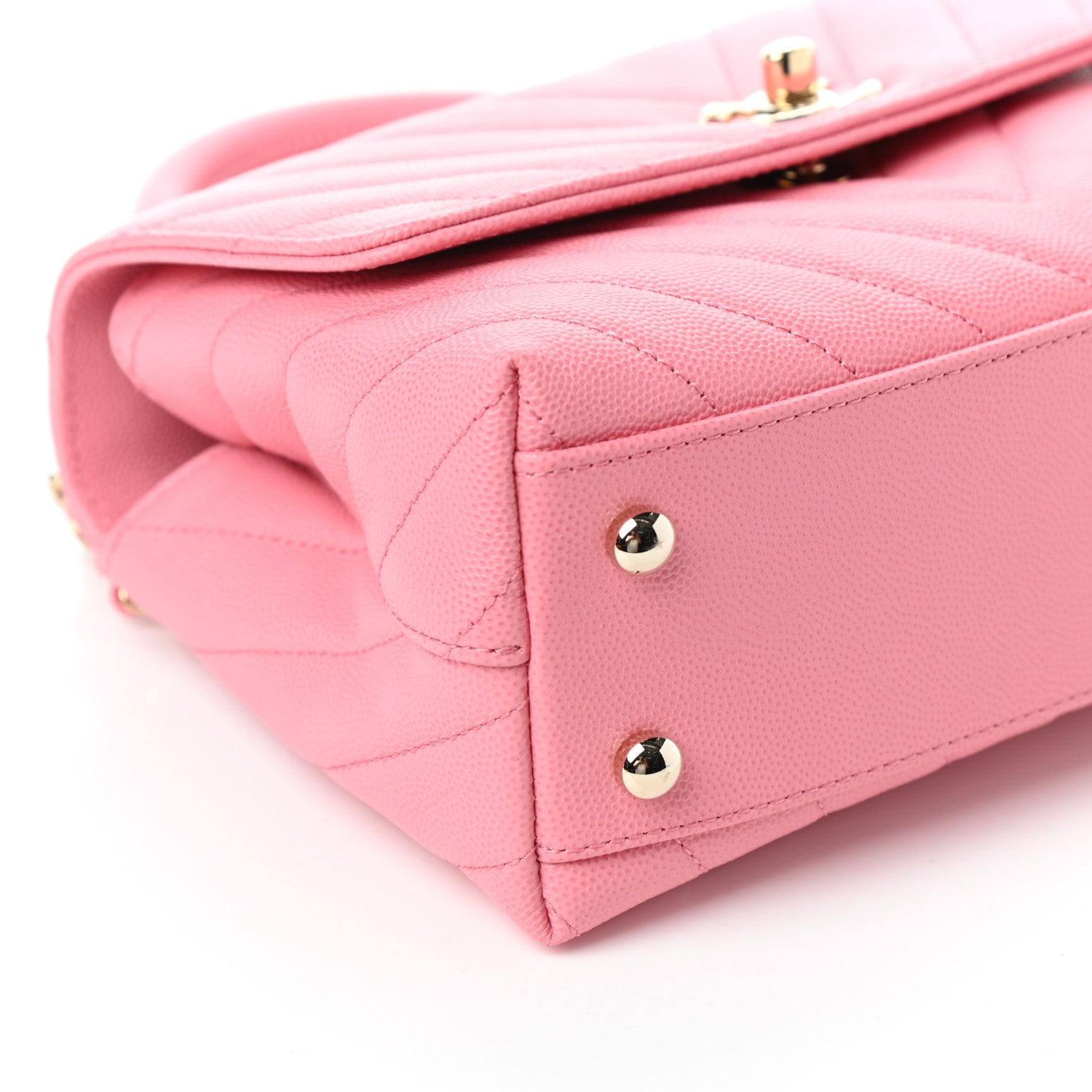 Chanel Caviar Chevron Quilted Mini Coco Handle Flap Pink 9 of 10