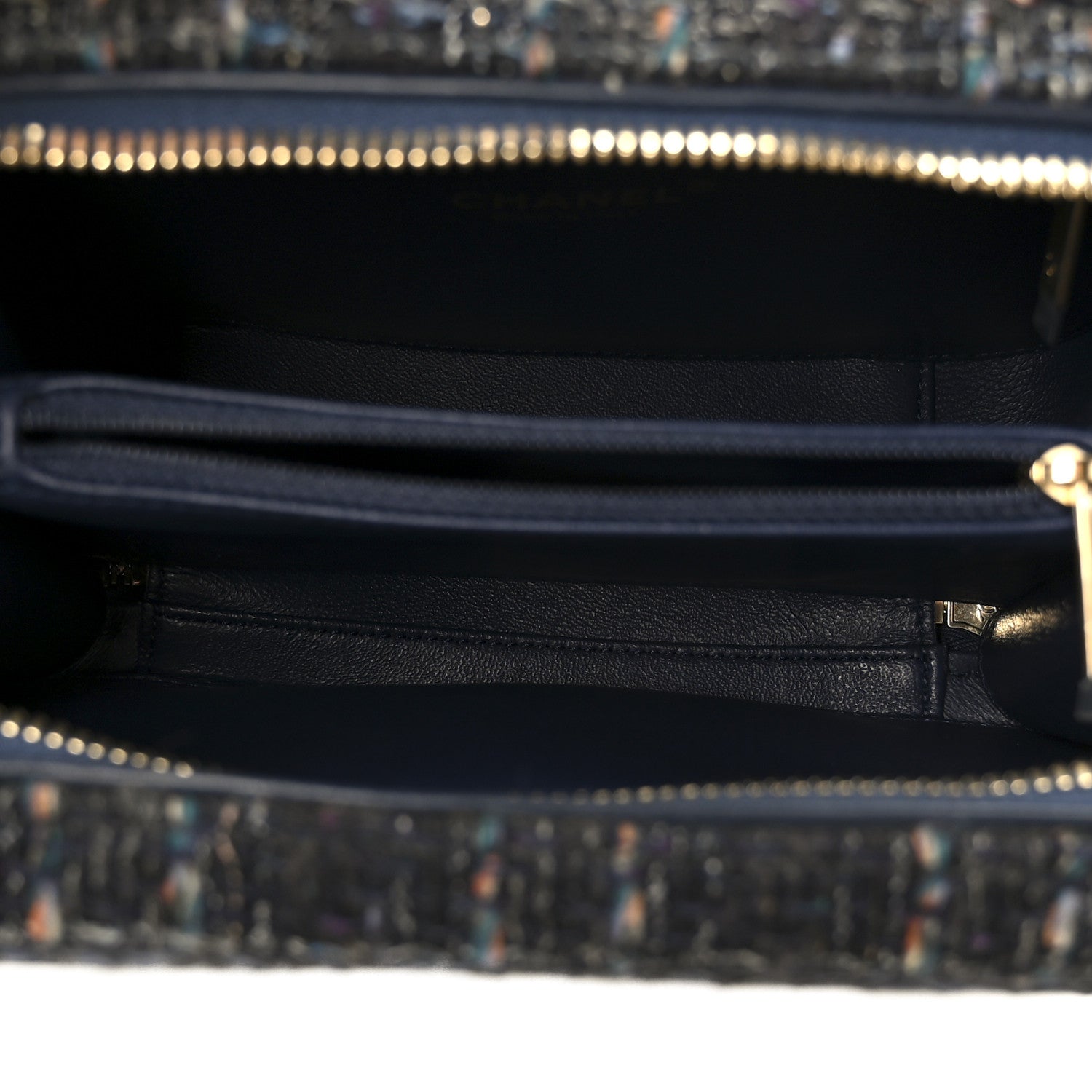 Chanel Tweed Snakeskin Quilted Medium CC Filigree Vanity Case Dark Navy 5 of 10