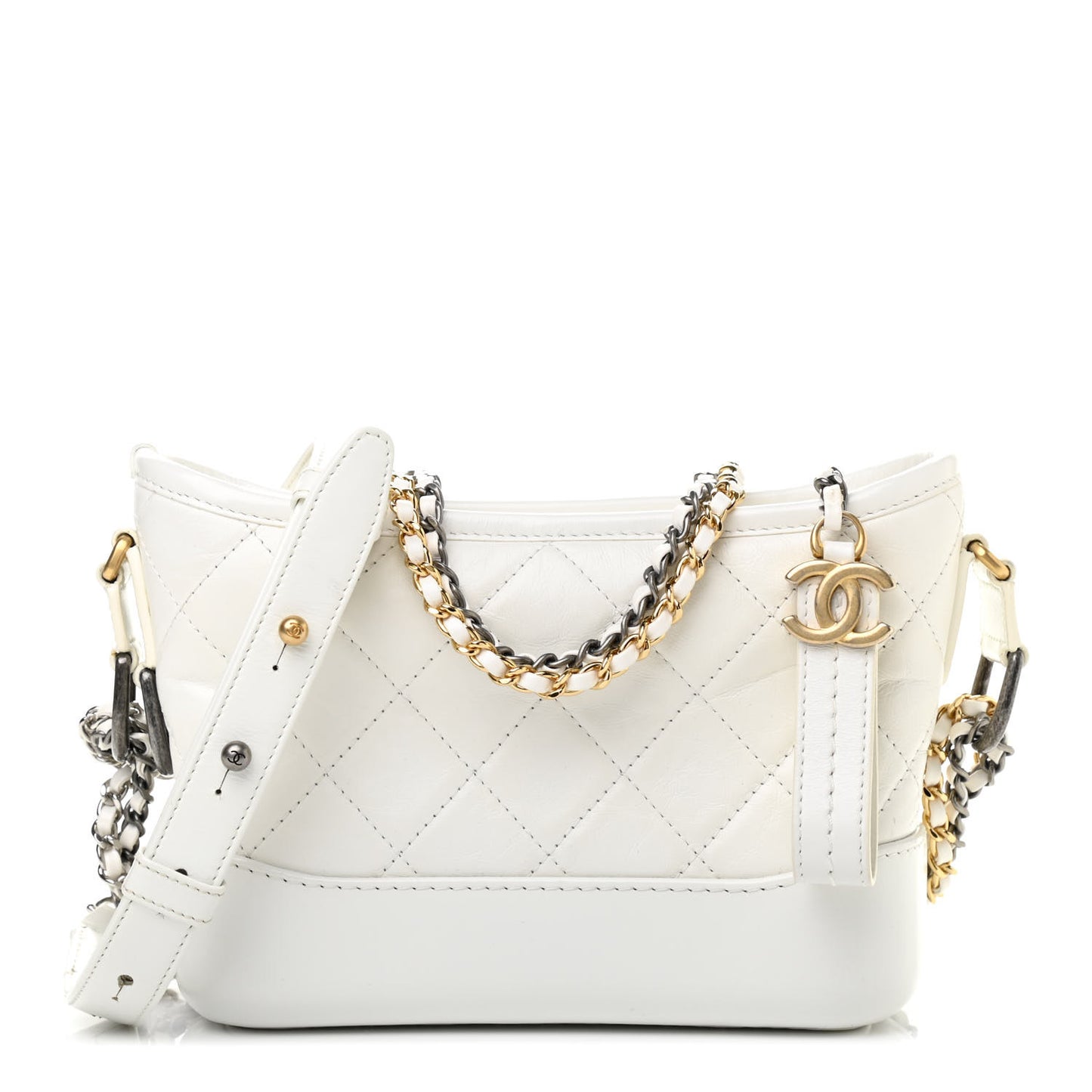 Aged Calfskin Quilted Small Gabrielle Hobo White