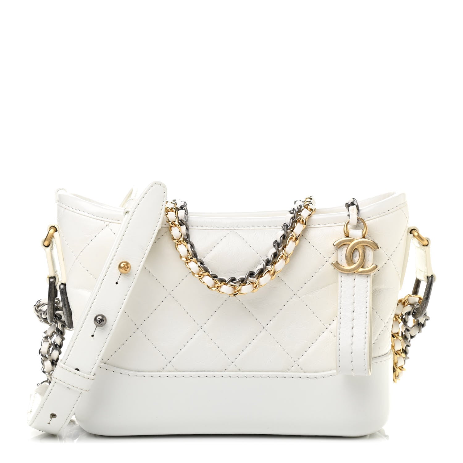 Chanel Aged Calfskin Quilted Small Gabrielle Hobo White 1 of 11
