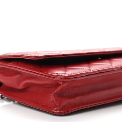 Chanel Lambskin Quilted Wallet On Chain WOC Red 10 of 11
