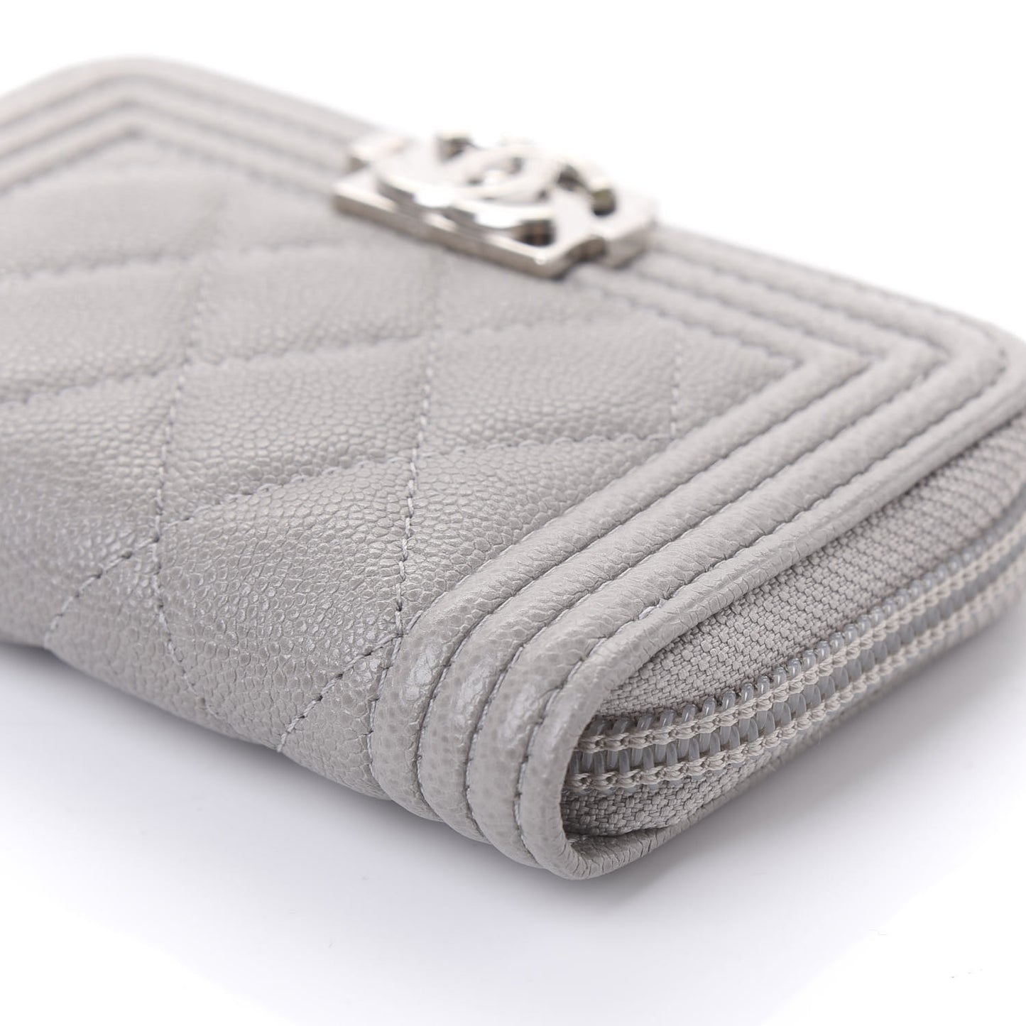 Caviar Quilted Boy Zip Around Coin Purse Wallet Grey