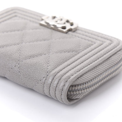 Chanel Caviar Quilted Boy Zip Around Coin Purse Wallet Grey 7 of 10
