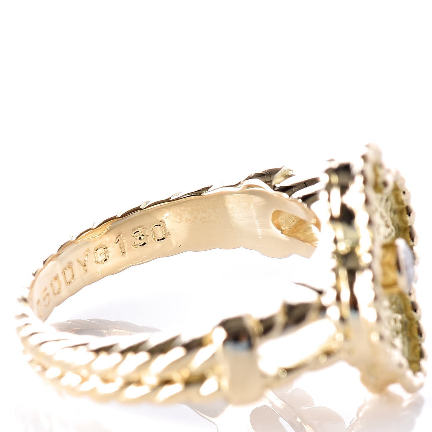 18K Yellow Gold Diamond Vintage Alhambra Ring 50 5.25