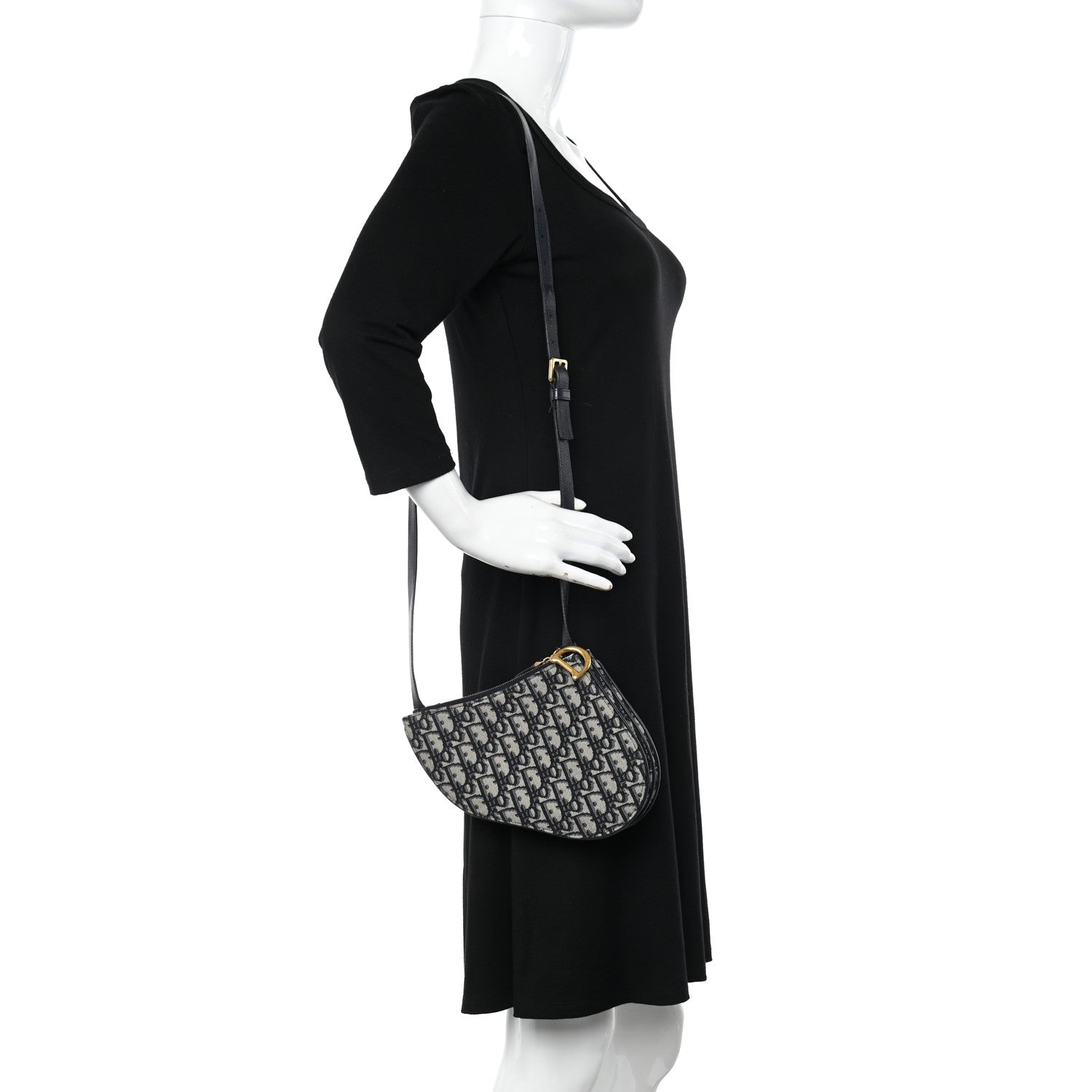 Christian Dior Oblique Saddle Pouch With Strap Navy Blue 3 of 14