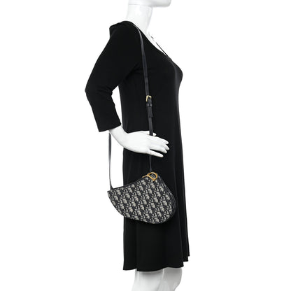Christian Dior Oblique Saddle Pouch With Strap Navy Blue 3 of 14