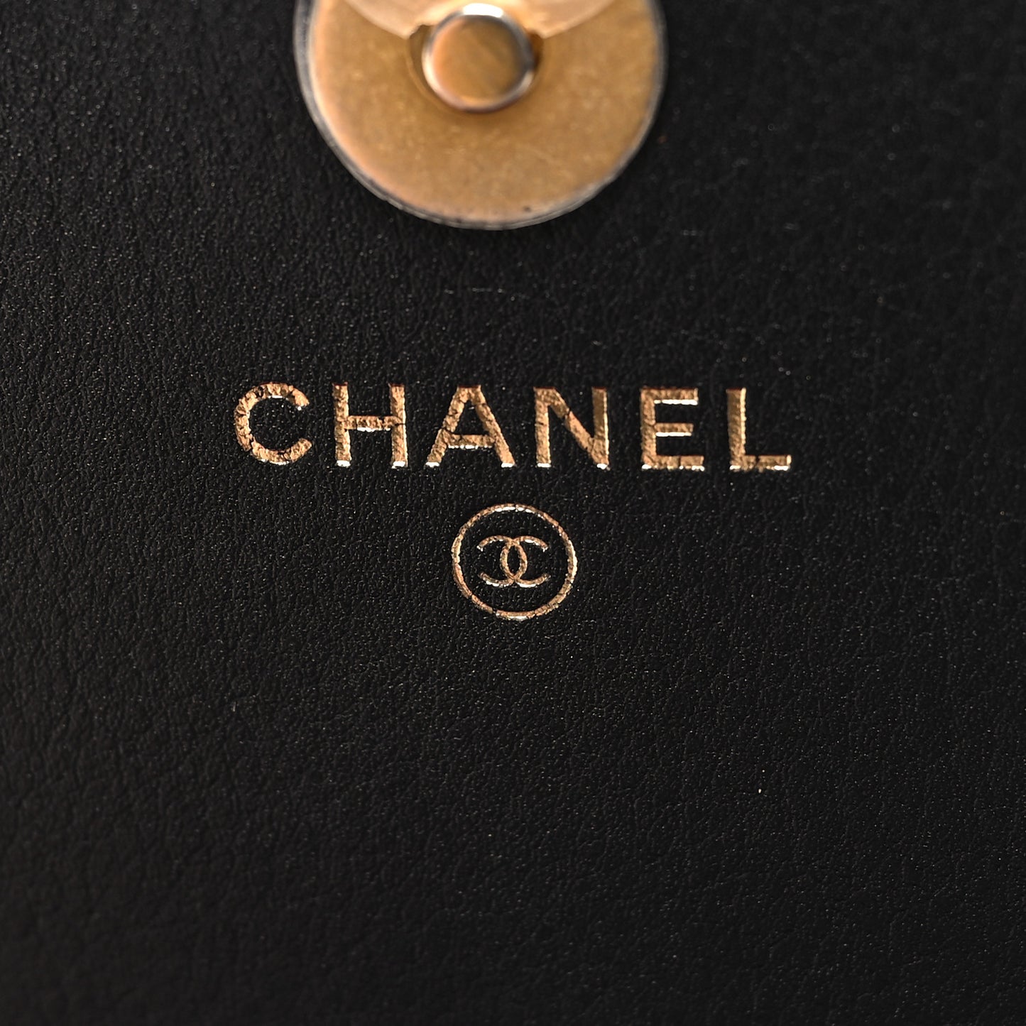 Calfskin Quilted Front Logo Enchained Clutch Black