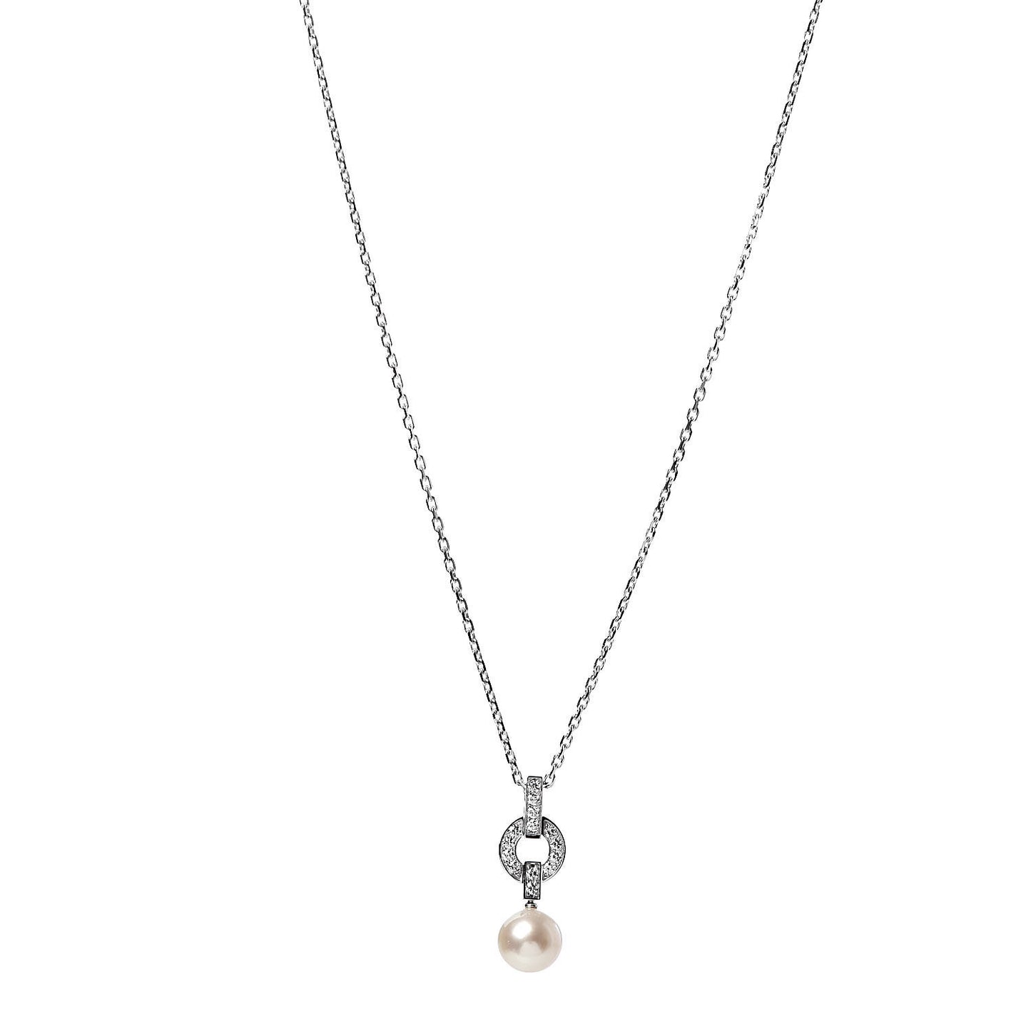 18K White Gold Diamond Pearl Himalia Pendant Necklace