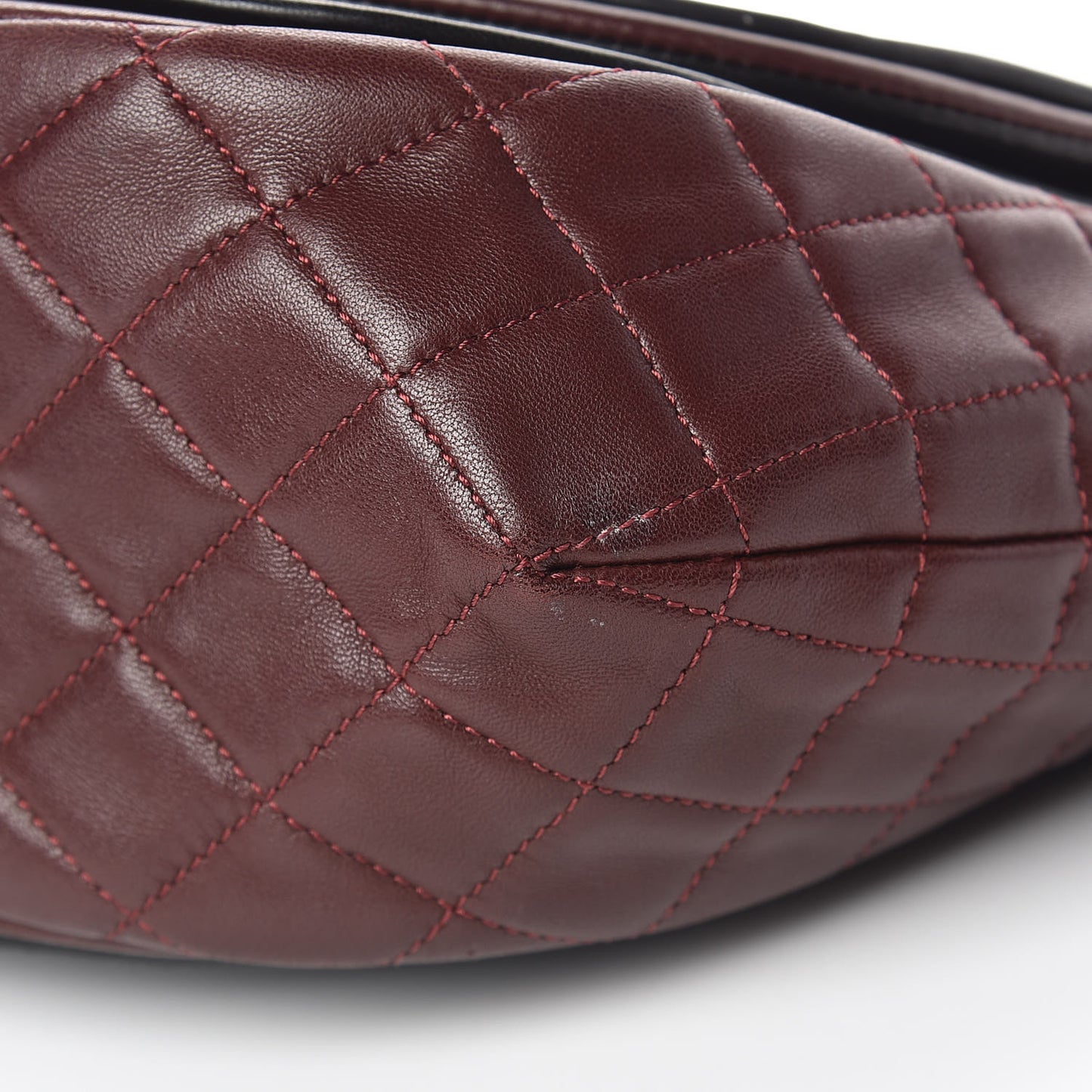 Lambskin Quilted Large Classic Twist Crescent Flap Black Burgundy