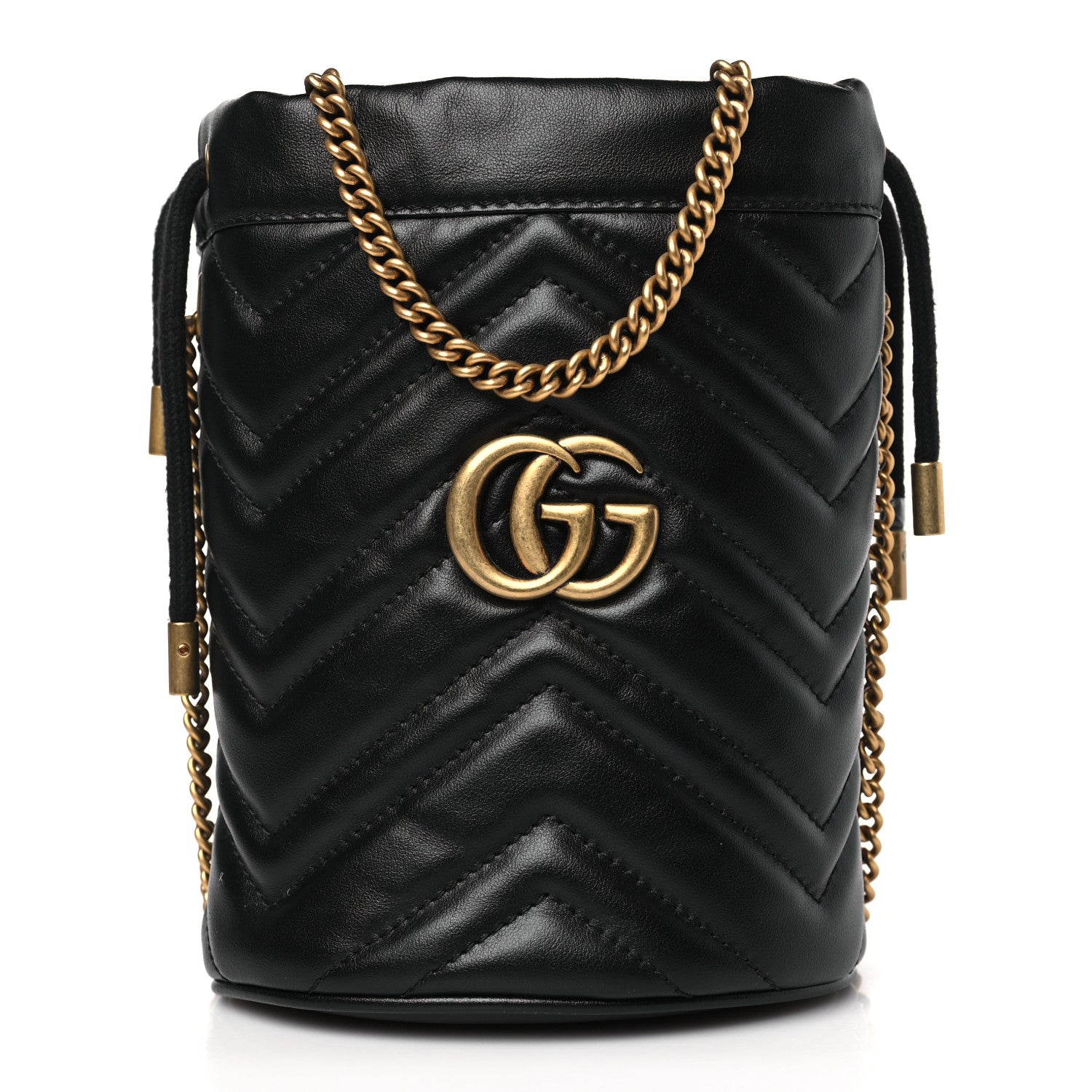 Gucci Calfskin Matelasse Mini GG Marmont 2.0 Bucket Bag Black 1 of 9