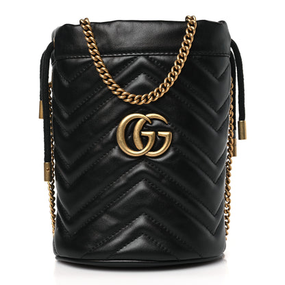 Gucci Calfskin Matelasse Mini GG Marmont 2.0 Bucket Bag Black 1 of 9