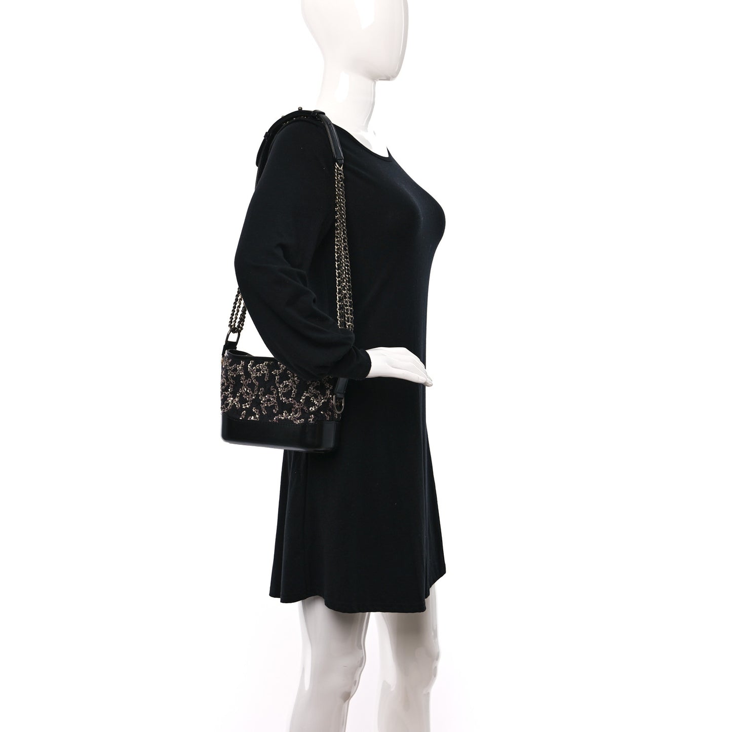 Sequin Calfskin Small Gabrielle Hobo Black Gold