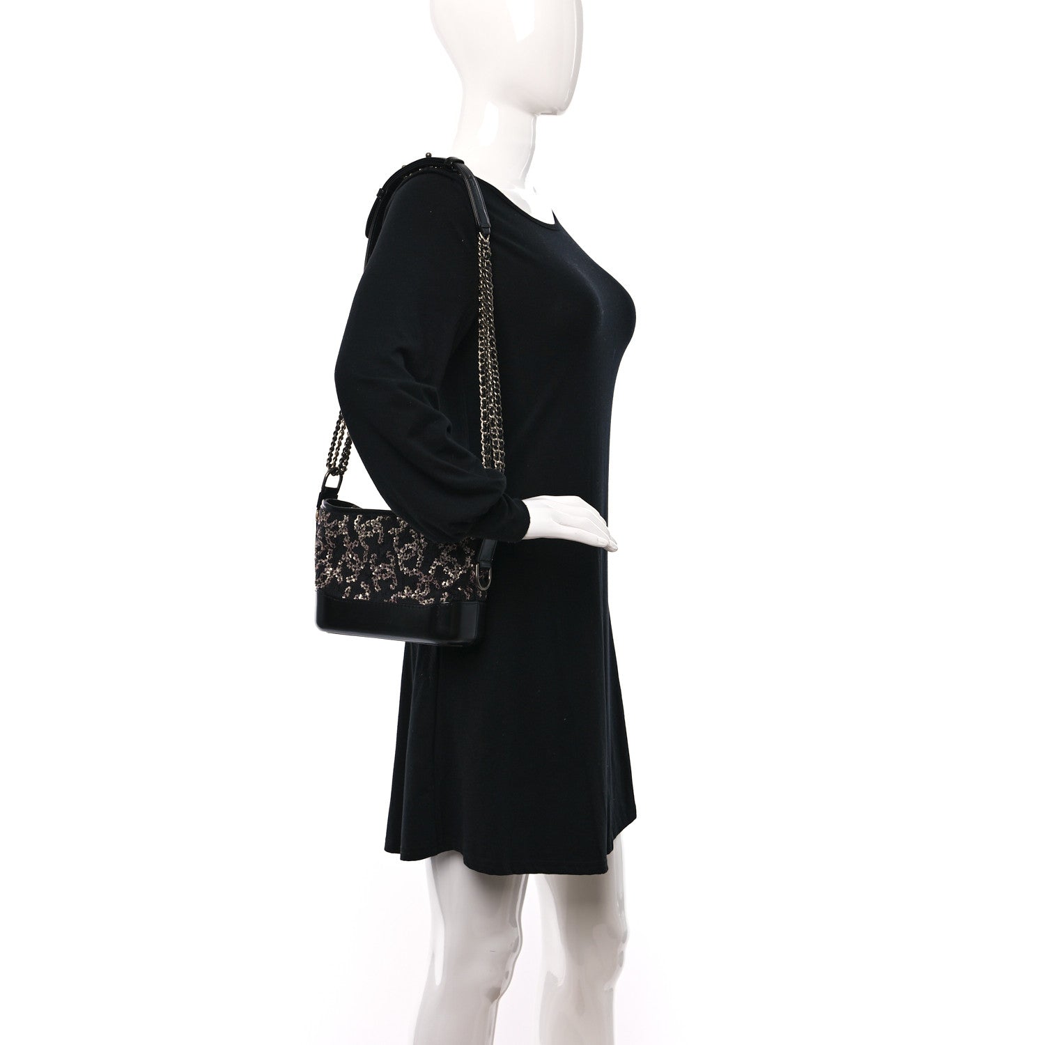 Chanel Sequin Calfskin Small Gabrielle Hobo Black Gold 3 of 9