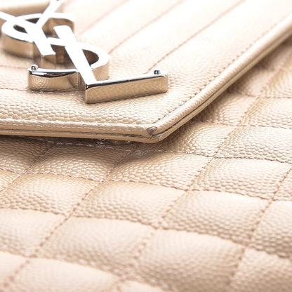 Saint Laurent Grain De Poudre Large Triquilt Monogram Satchel Dark Beige 8 of 11
