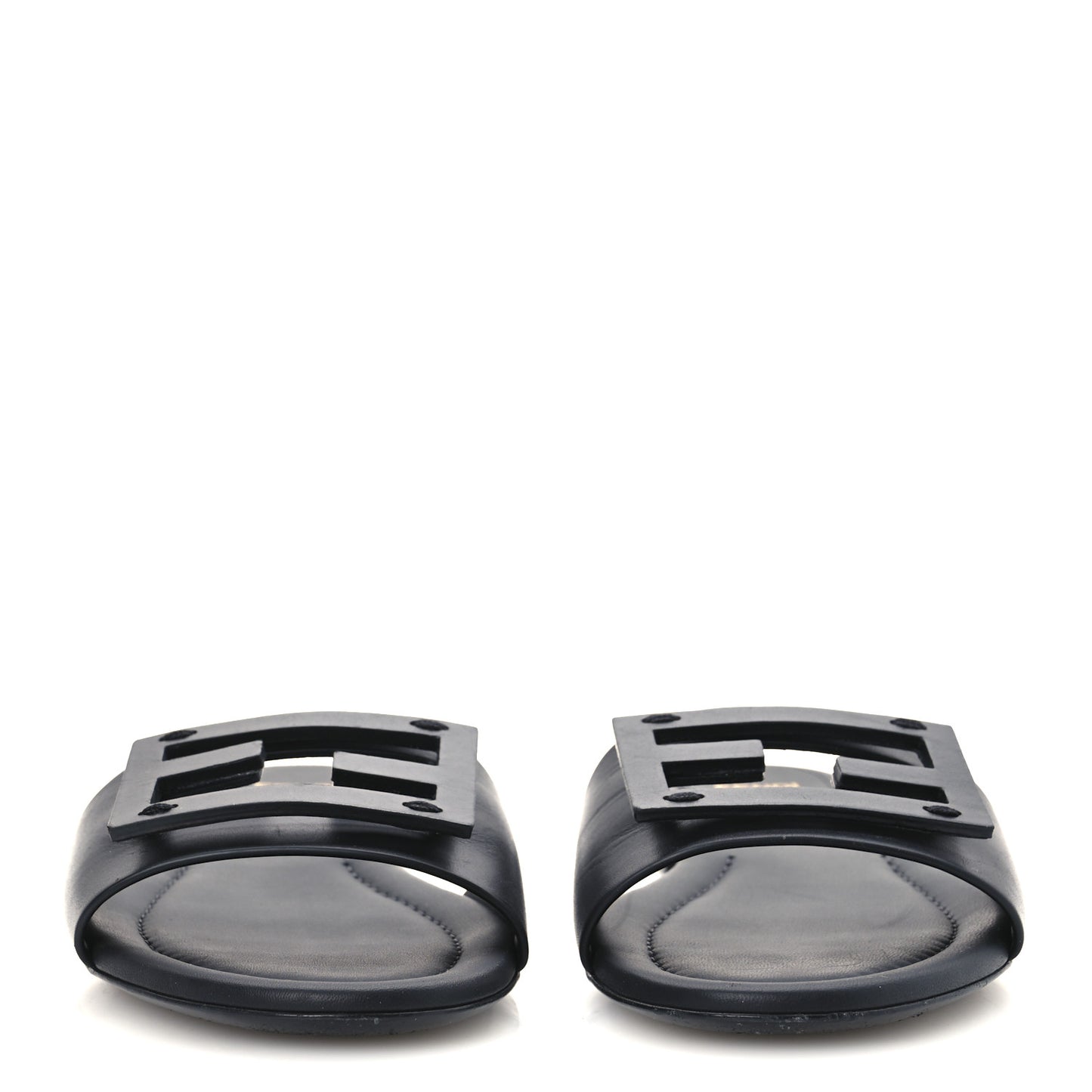 Calfskin FF Logo Plaque Slide Sandals 38 Black
