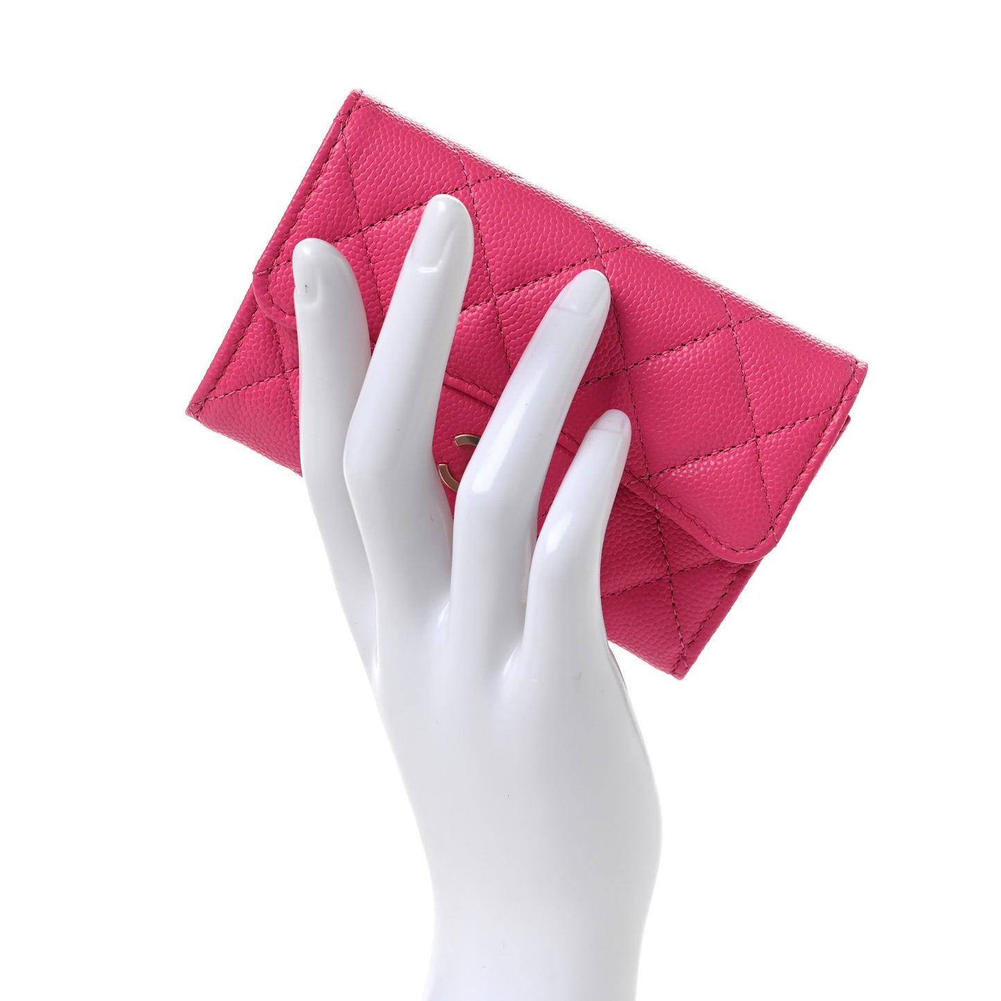 Caviar Quilted Flap Card Holder Wallet Pink