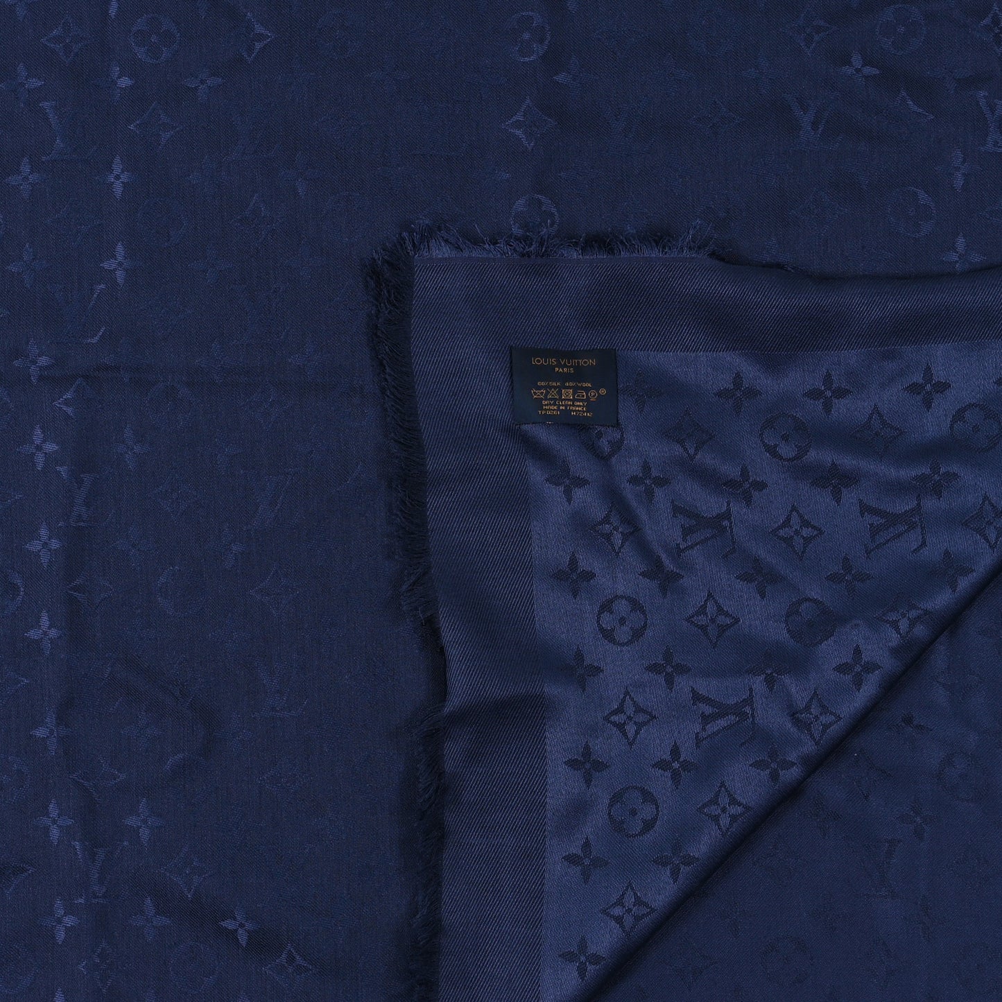 Silk Wool Monogram Shawl Night Blue