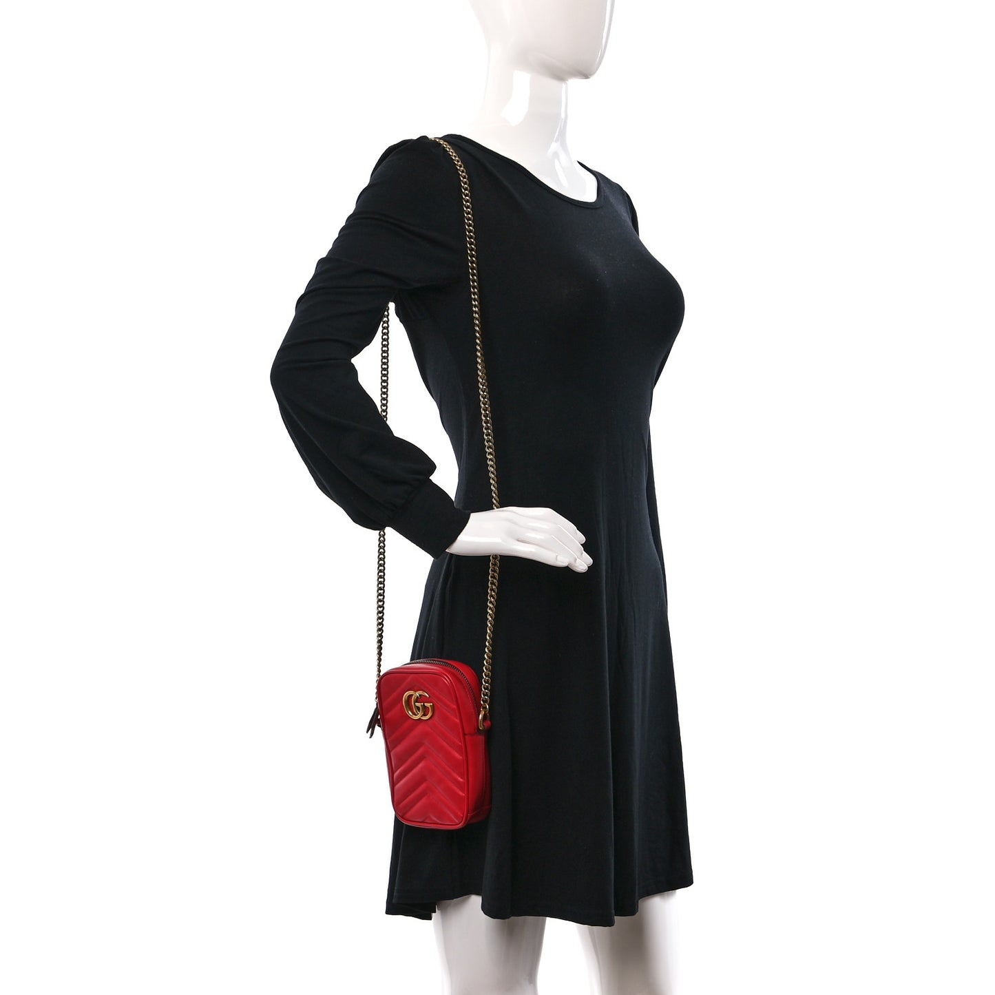 Calfskin Matelasse Mini GG Marmont Crossbody Bag Hibiscus Red