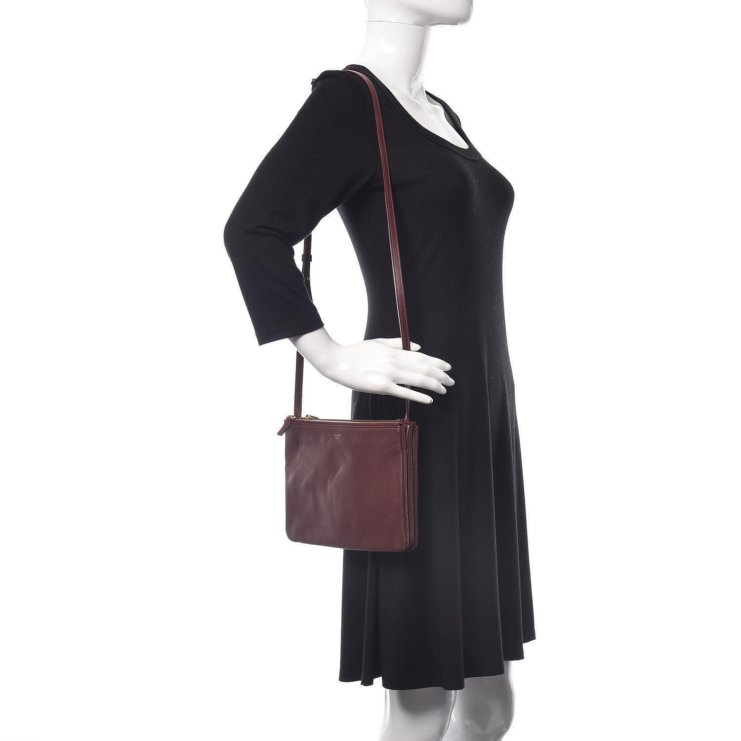 Celine Lambskin Large Trio Crossbody Bag Burgundy 2 of 11