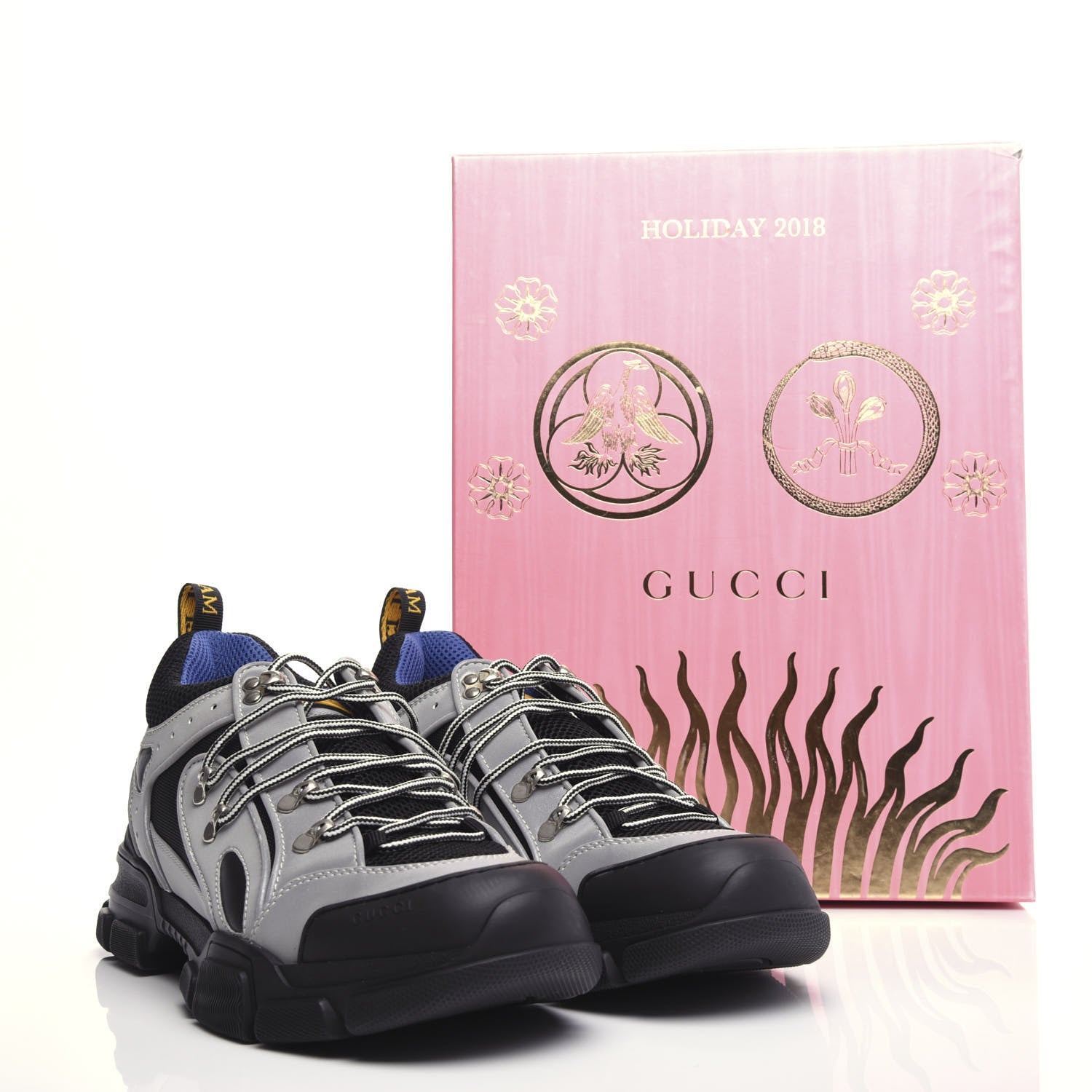 Gucci X SEGA Mesh Technical Canvas Calfskin Reflective Mens Flashtrek Sneakers 11 Silver Black 9 of 9