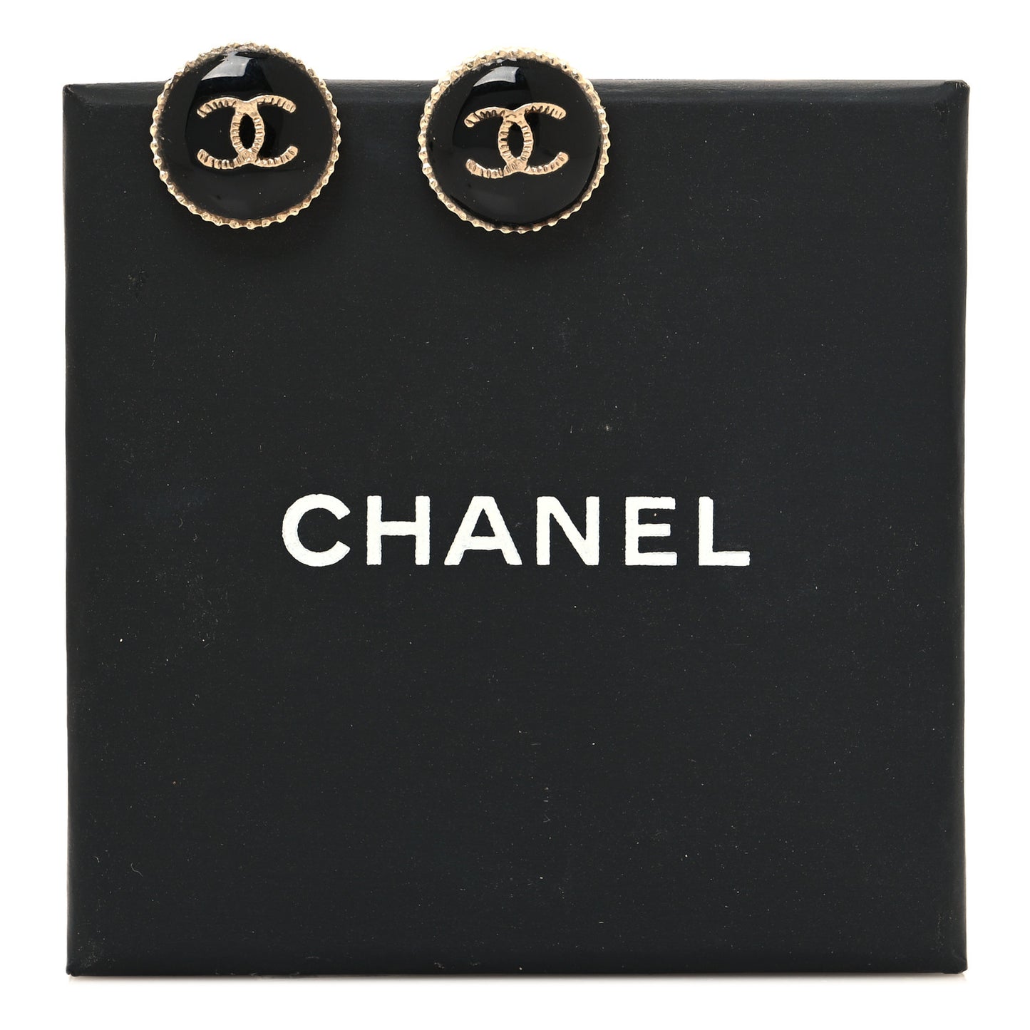 Resin CC Round Earrings Gold Black