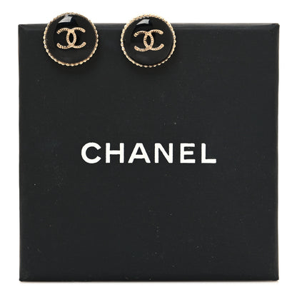 Chanel Resin CC Round Earrings Gold Black 5 of 5