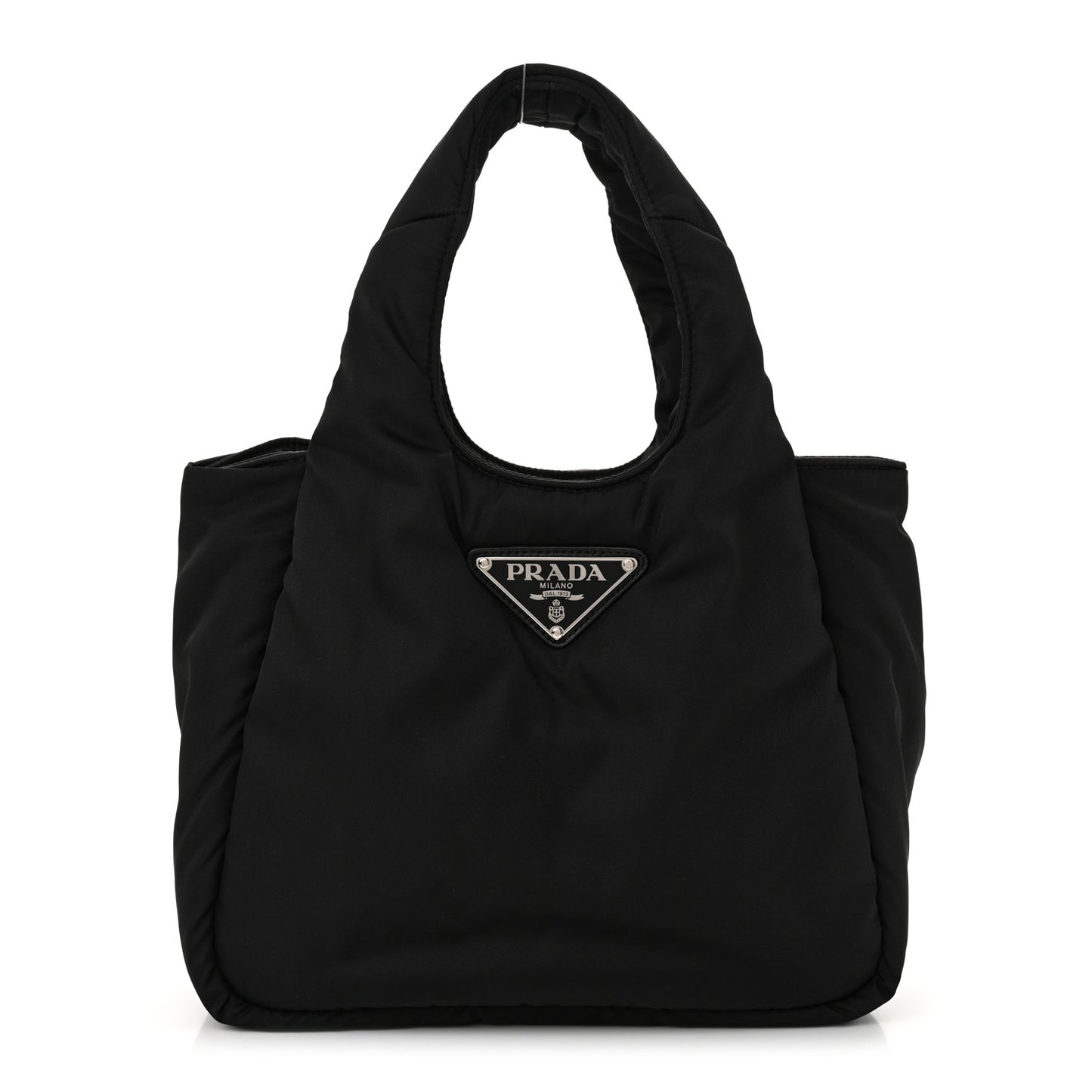 Re-Nylon Soft Padded Small Double Handled Shoulder Bag Black