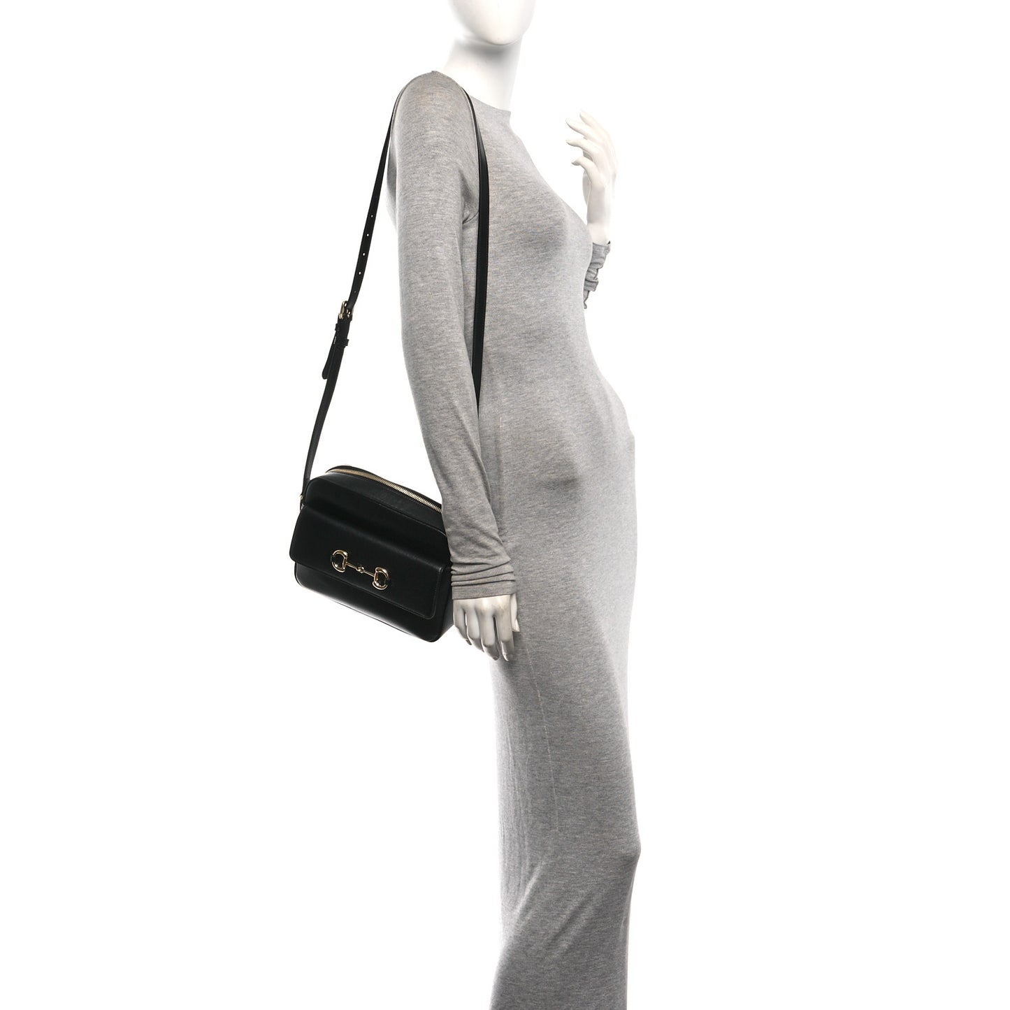 Textured Calfskin Small Horsebit 1955 Shoulder Bag Black