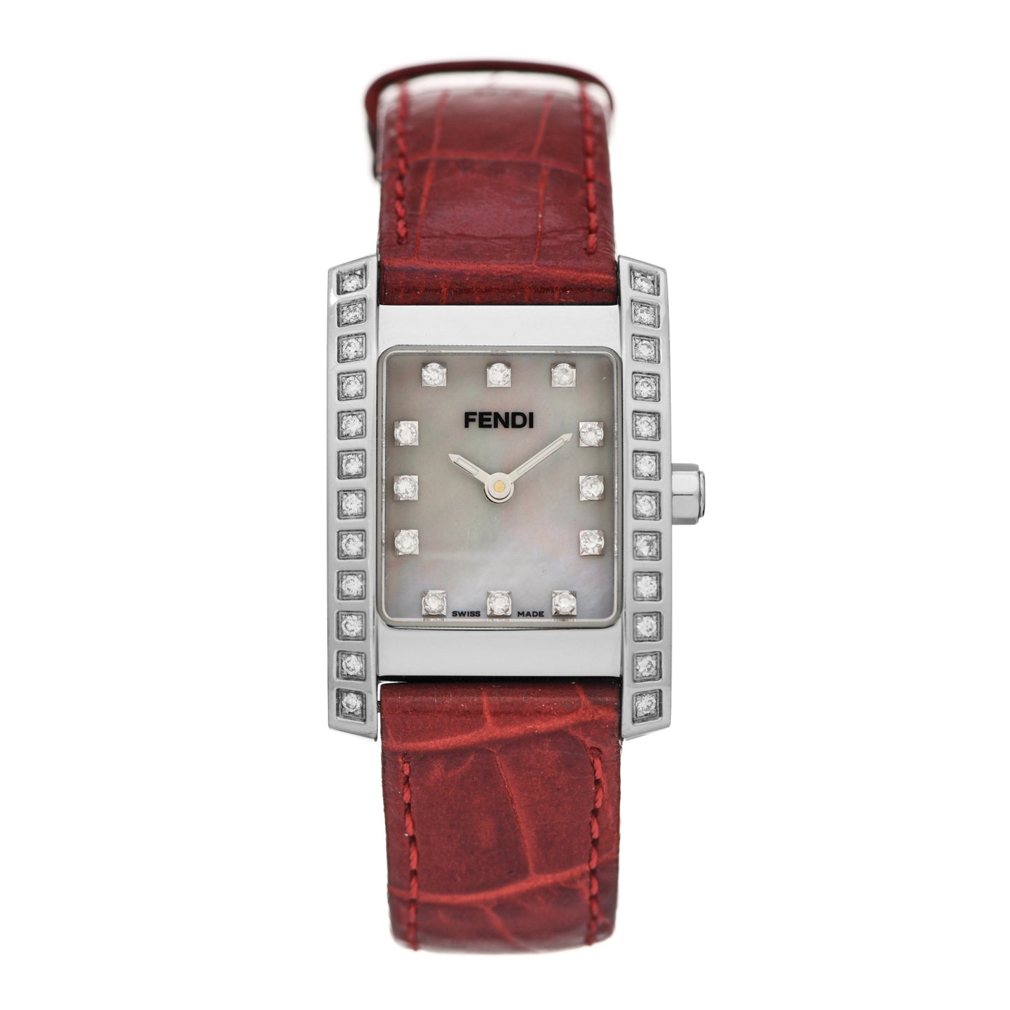 Stainless Steel Alligator Diamond Bezel Mother of Pearl 22mm Quartz Watch Red