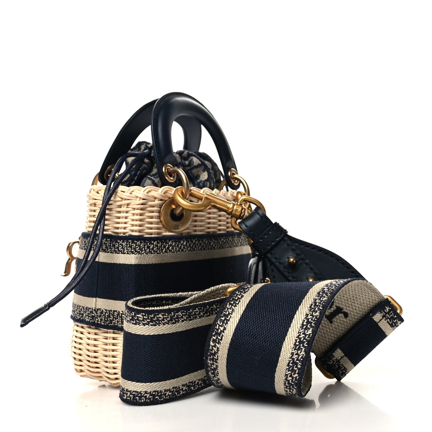 Wicker Oblique Mini Lady Dior Bag Blue