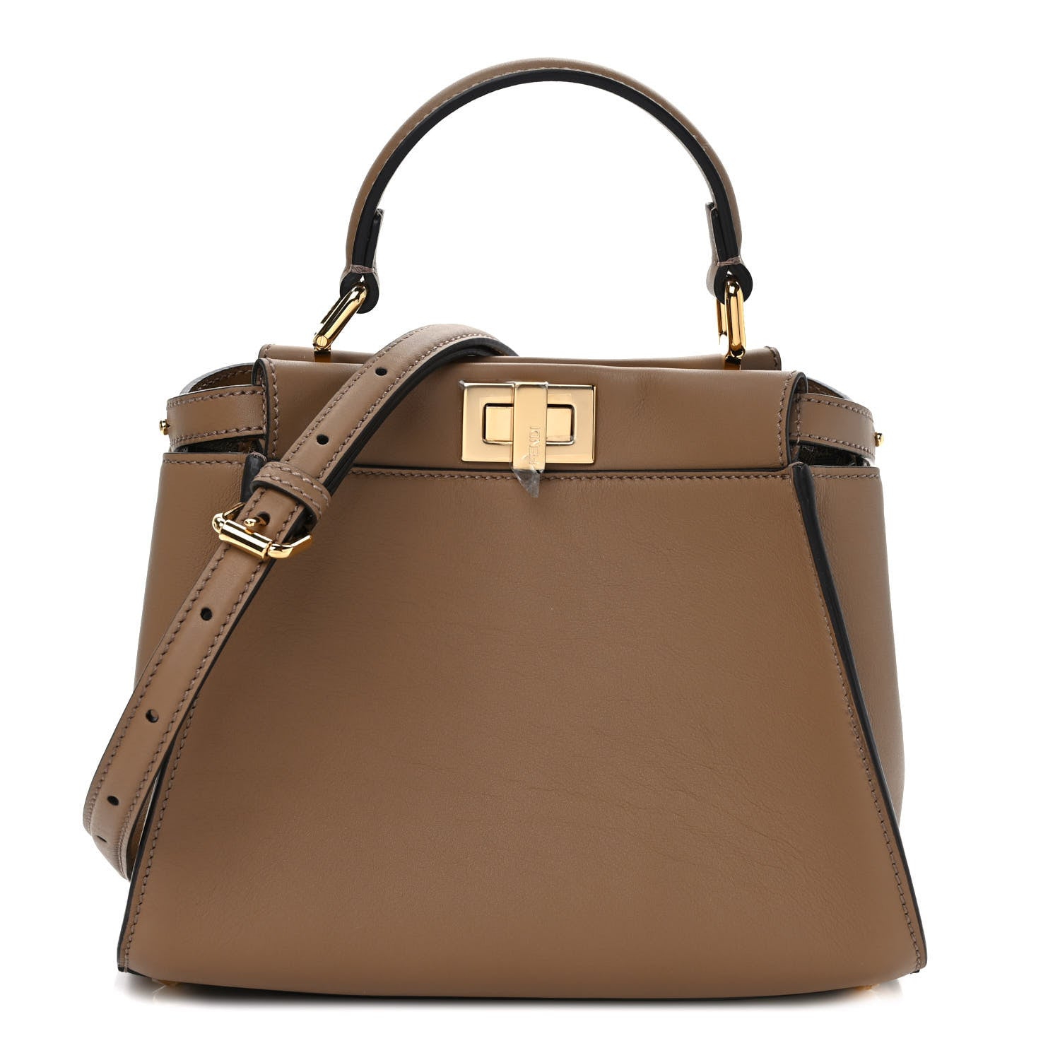 Fendi Vitello Seta Fabric Jacquard FF 1974 Mini Peekaboo Iconic Satchel Sand Tabacco Moro 1 of 10