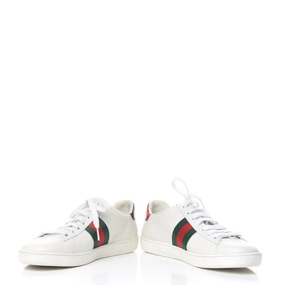 Gucci Calfskin Ayers Bee Embroidered Womens Ace Sneakers 37 White Green 5 of 13