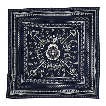 Hermes Cashmere Silk Les Cles Bandana Shawl 140 Marine Black White 1 of 6