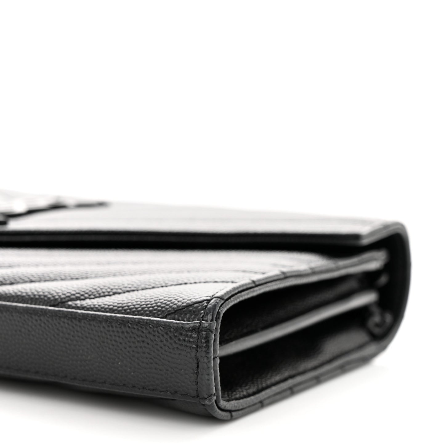 Grain De Poudre Matelasse Chevron Monogram Monochrome Chain Wallet Black