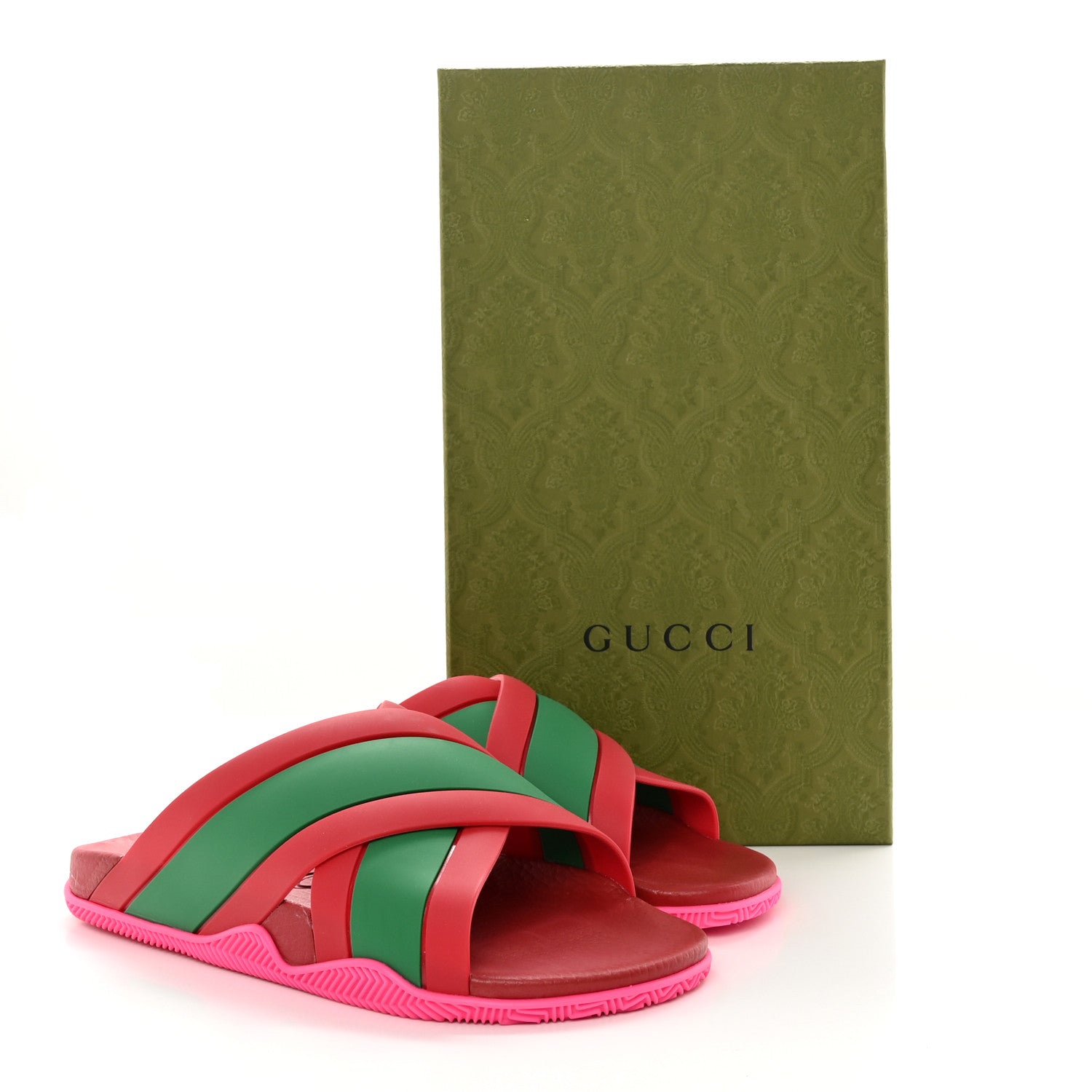 Gucci Rubber Web Womens Criss Cross Slide Sandals 41 Coral New Shamarock 13 of 13